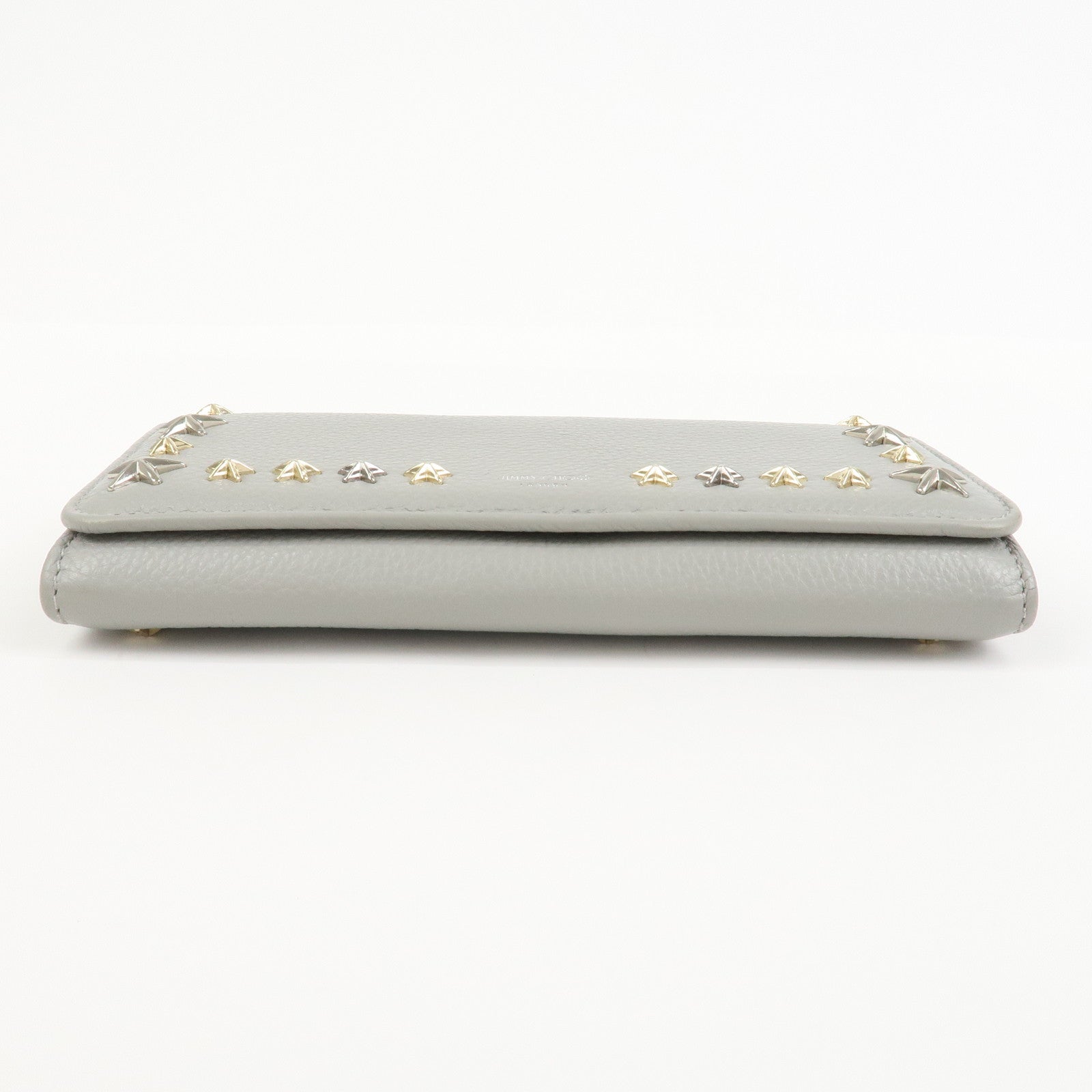JIMMY CHOO Set of 2 Leather Long Wallet Coin Case Gray Gold