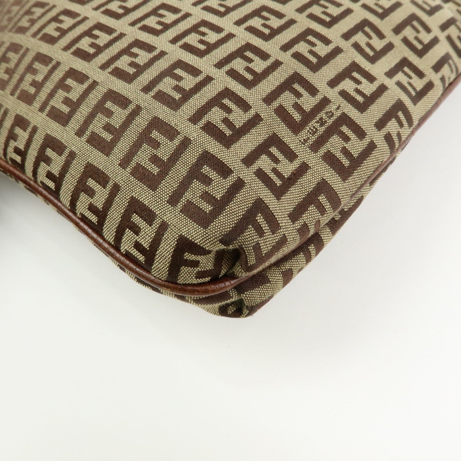 FENDI Zucchino Canvas Leather Shoulder Crossbody Bag Brown 8BT075