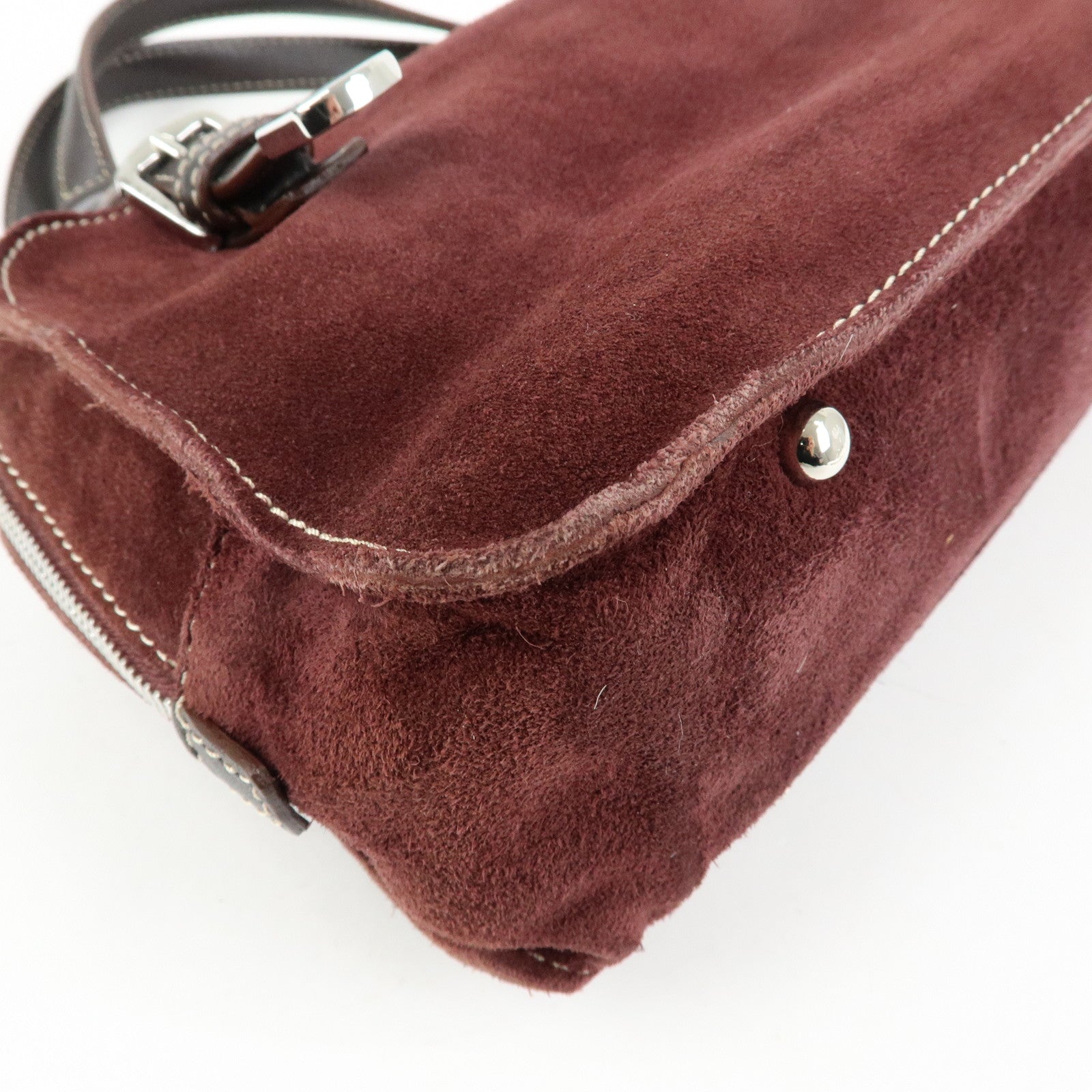 LOEWE Anagram Suede Leather Studs Hand Bag Bordeaux