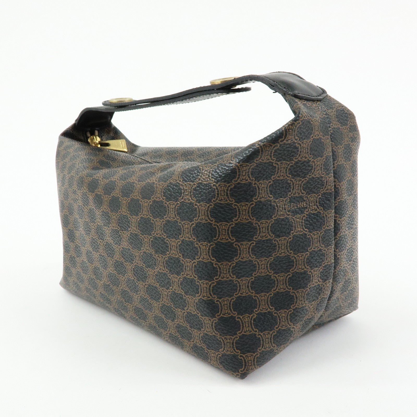 CELINE Macadam PVC Coated Canvas Leather Hand Bag Black Brown
