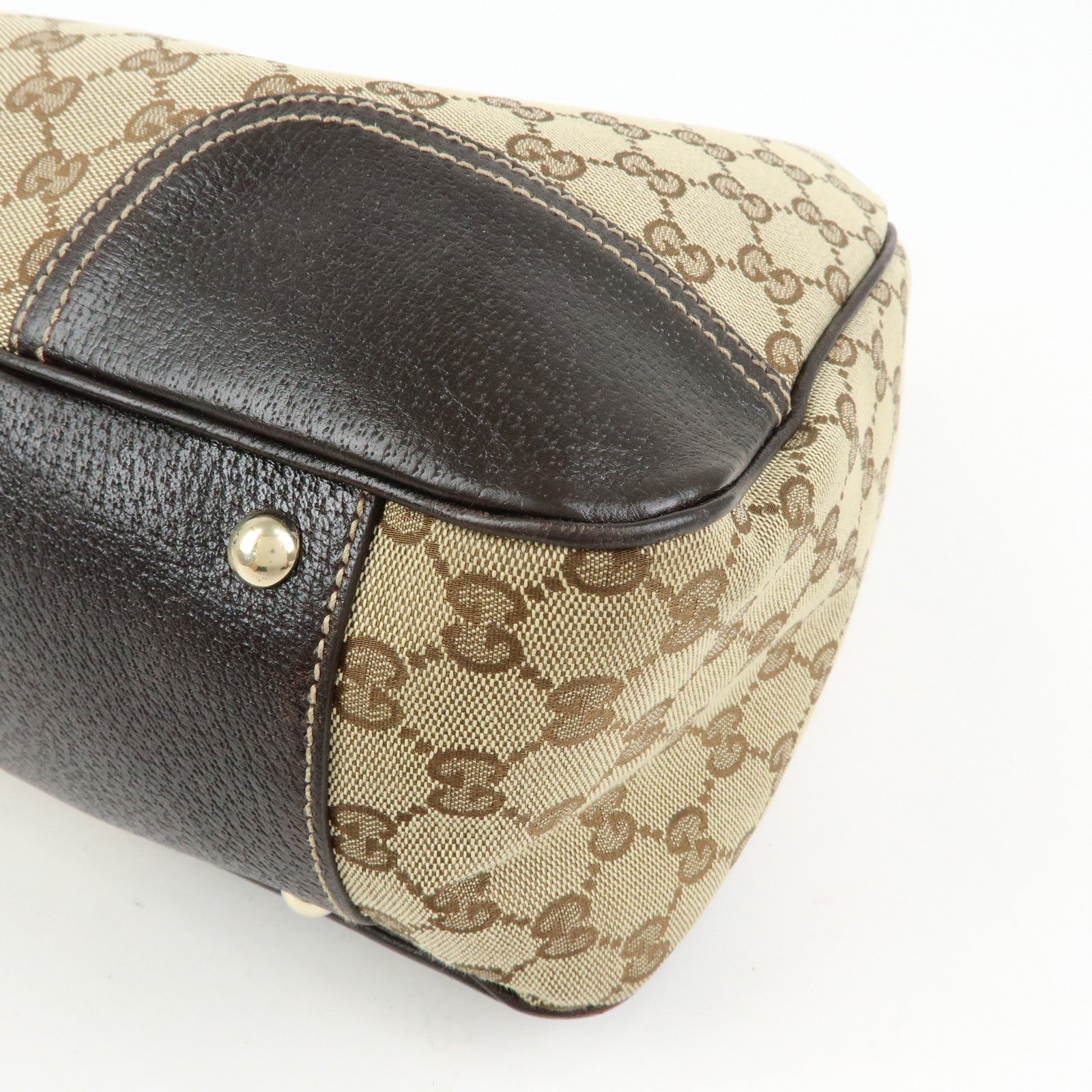 GUCCI Princy GG Canvas Leather Tote Bag Beige Dark Brown 161719