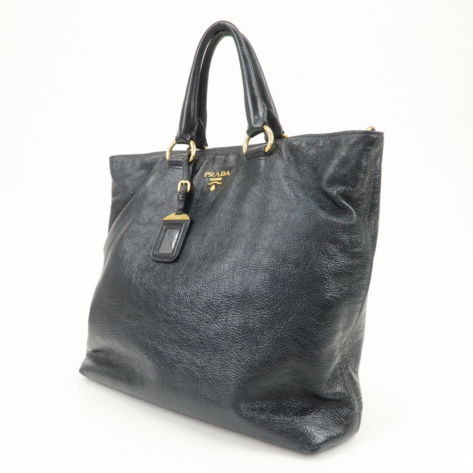 PRADA Logo Leather 2Way Tote Bag Shoulder Bag Black BN1713