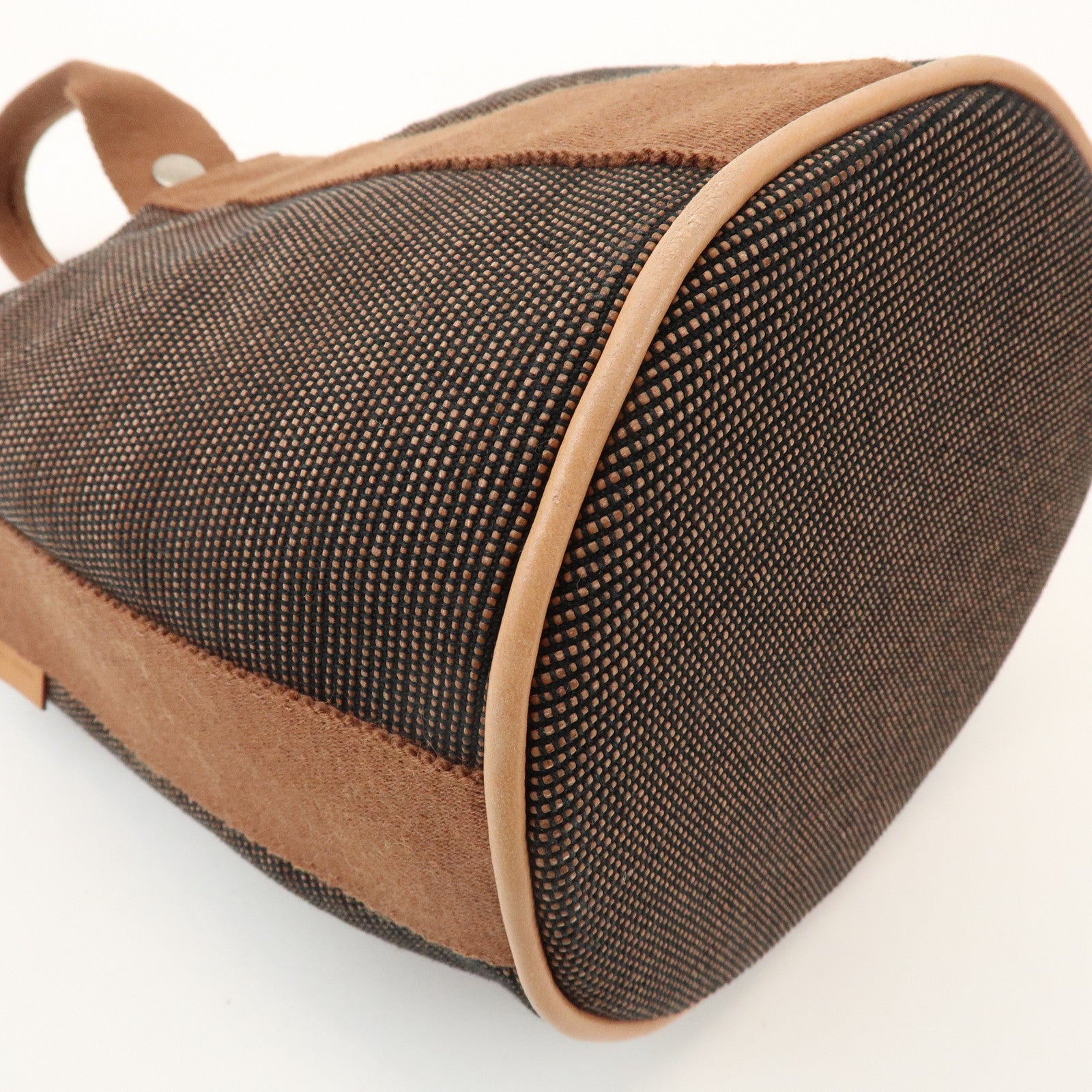 HERMES Saxe PM Canvas Leather Hand Bag Bucket Bag Brown