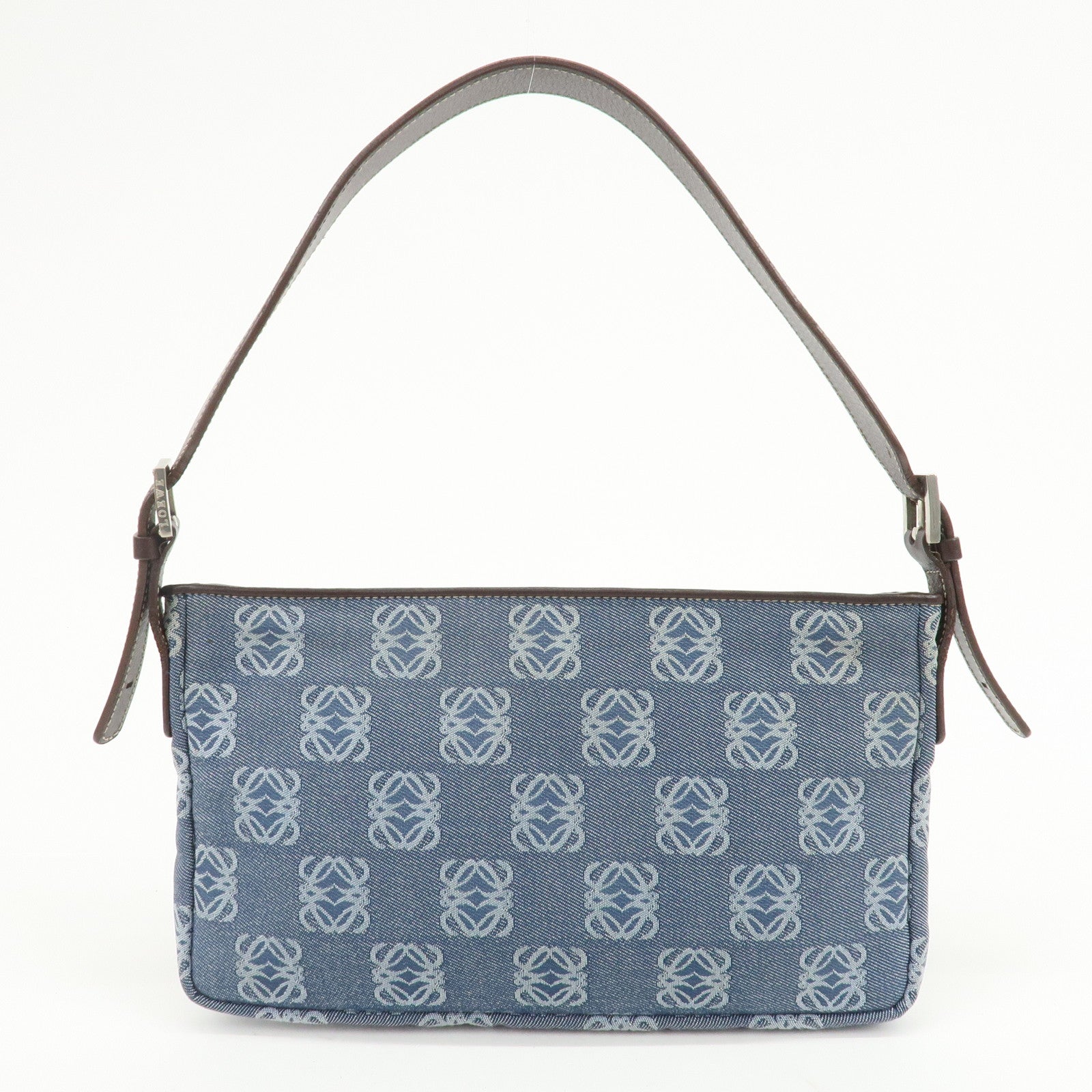 LOEWE Anagram Canvas Leather Shoulder Bag Hand Bag Denim Brown