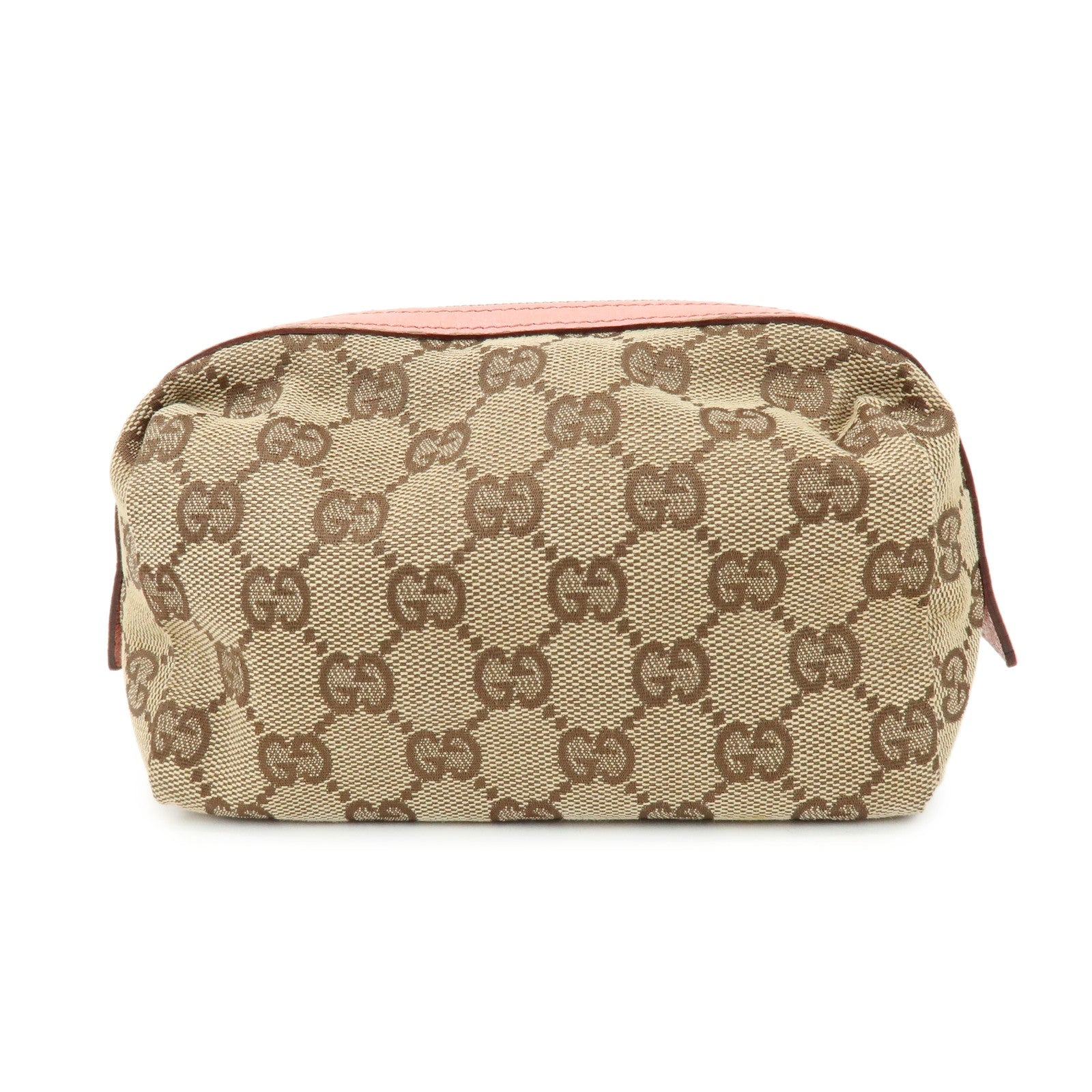 GUCCI GG Monogram Canvas Leather Cosmetic Pouch Beige Pink 29595