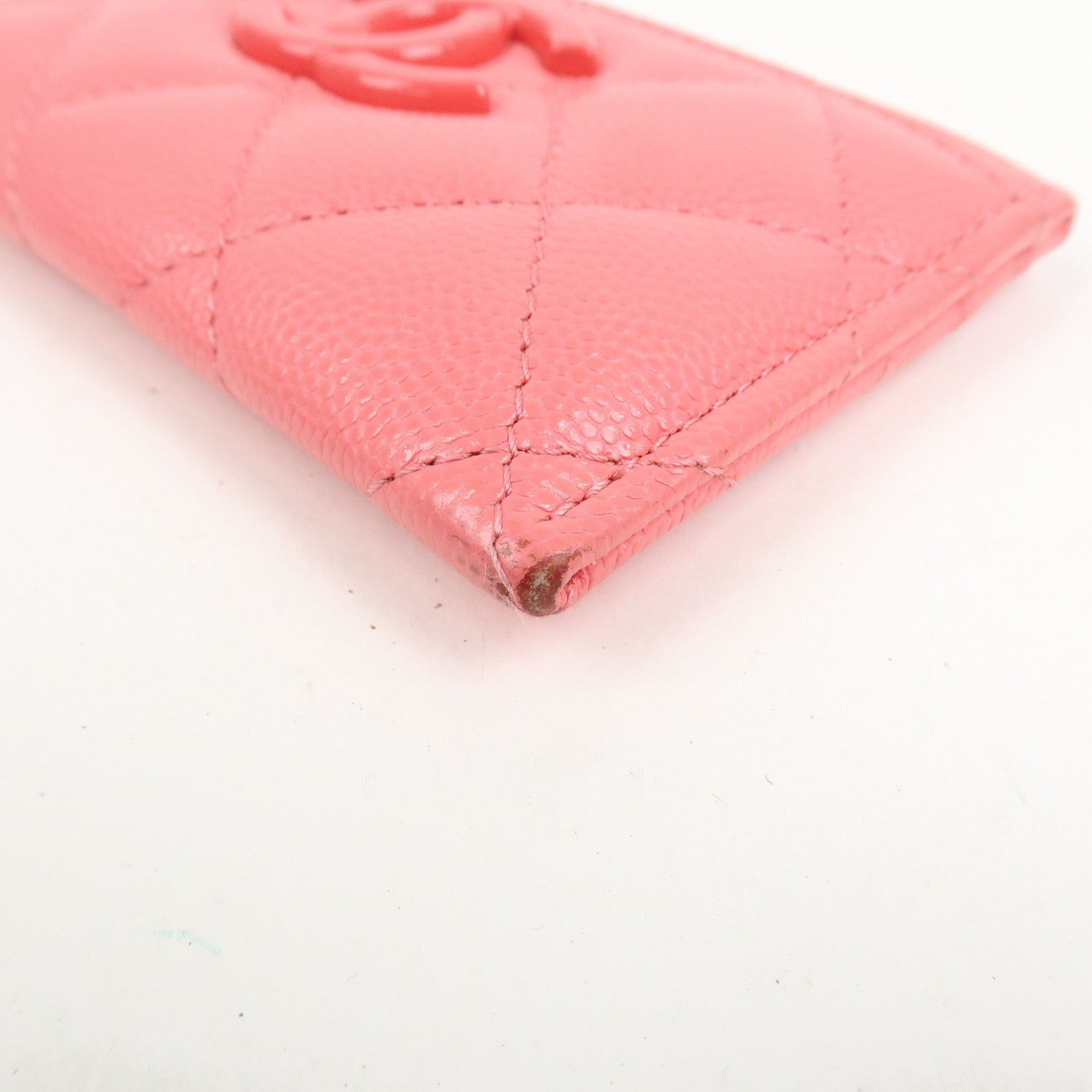 CHANEL COCO Mark Matelasse Caviarskin Card Case Pink
