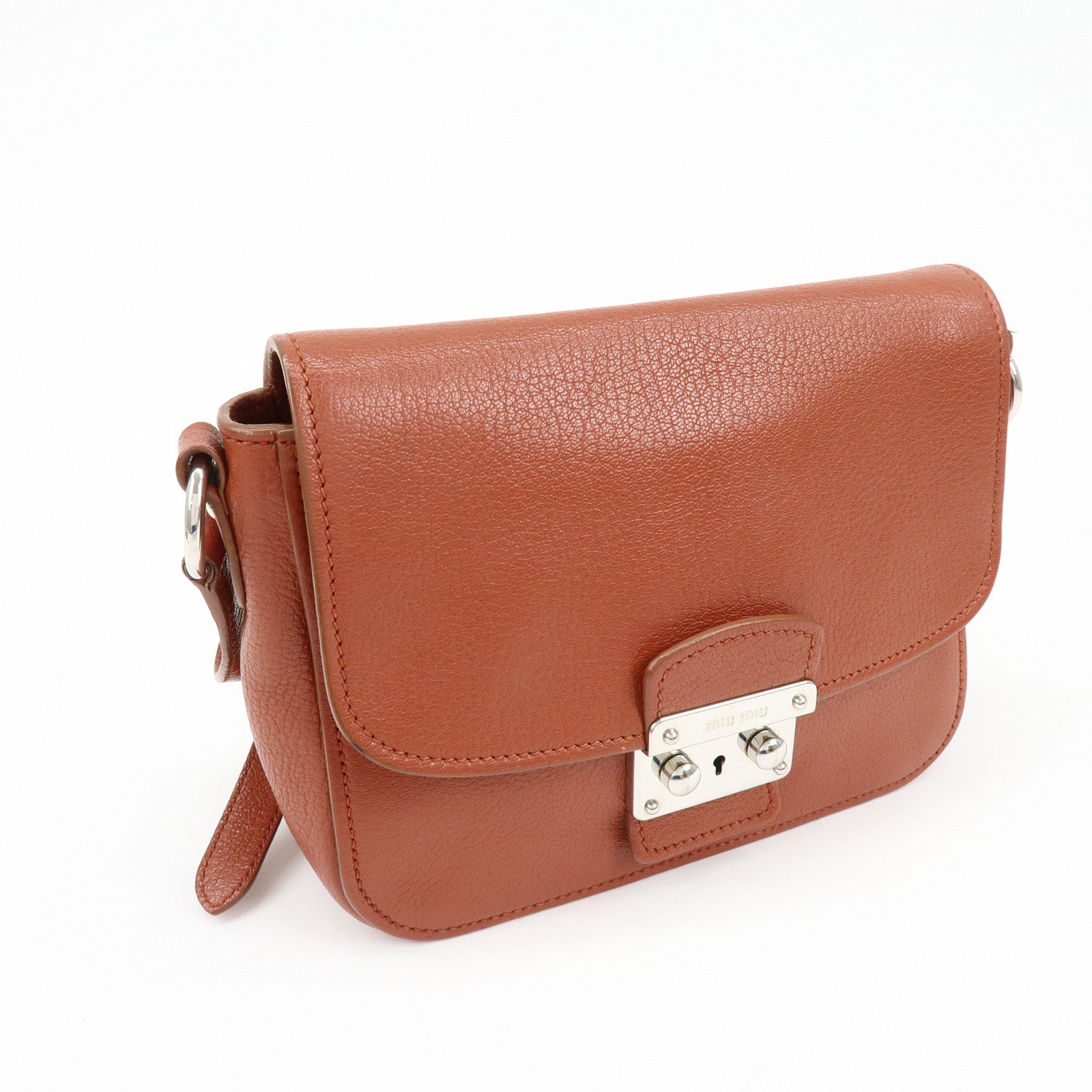 MIU MIU Madras Leather Shoulder Bag Crossbody Bag Brown 5BH638