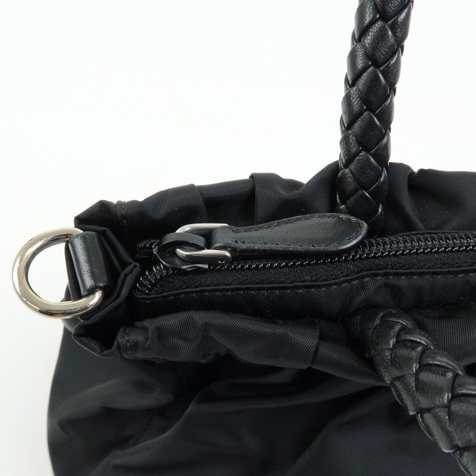 PRADA Triangle Logo Ribbon Nylon Leather 2Way Hand Bag Black BN1631