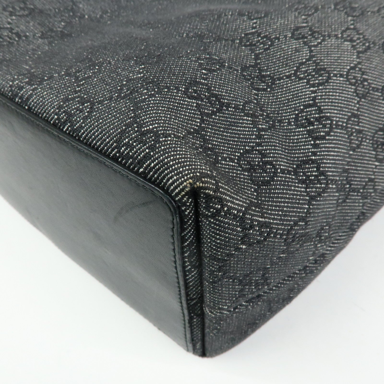 GUCCI GG Denim Leather Tote Bag Shoulder Bag Black 31243