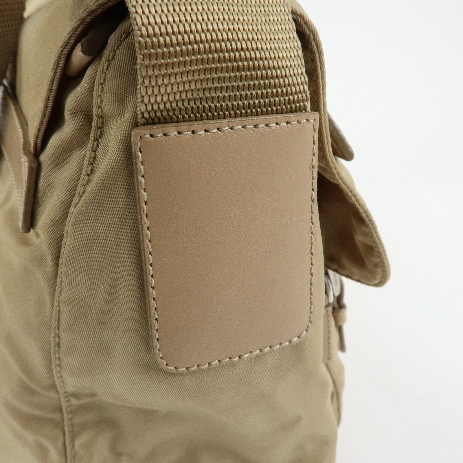 PRADA Triangle Logo Nylon Shoulder Bag Crossbody Bag Beige 1BD953