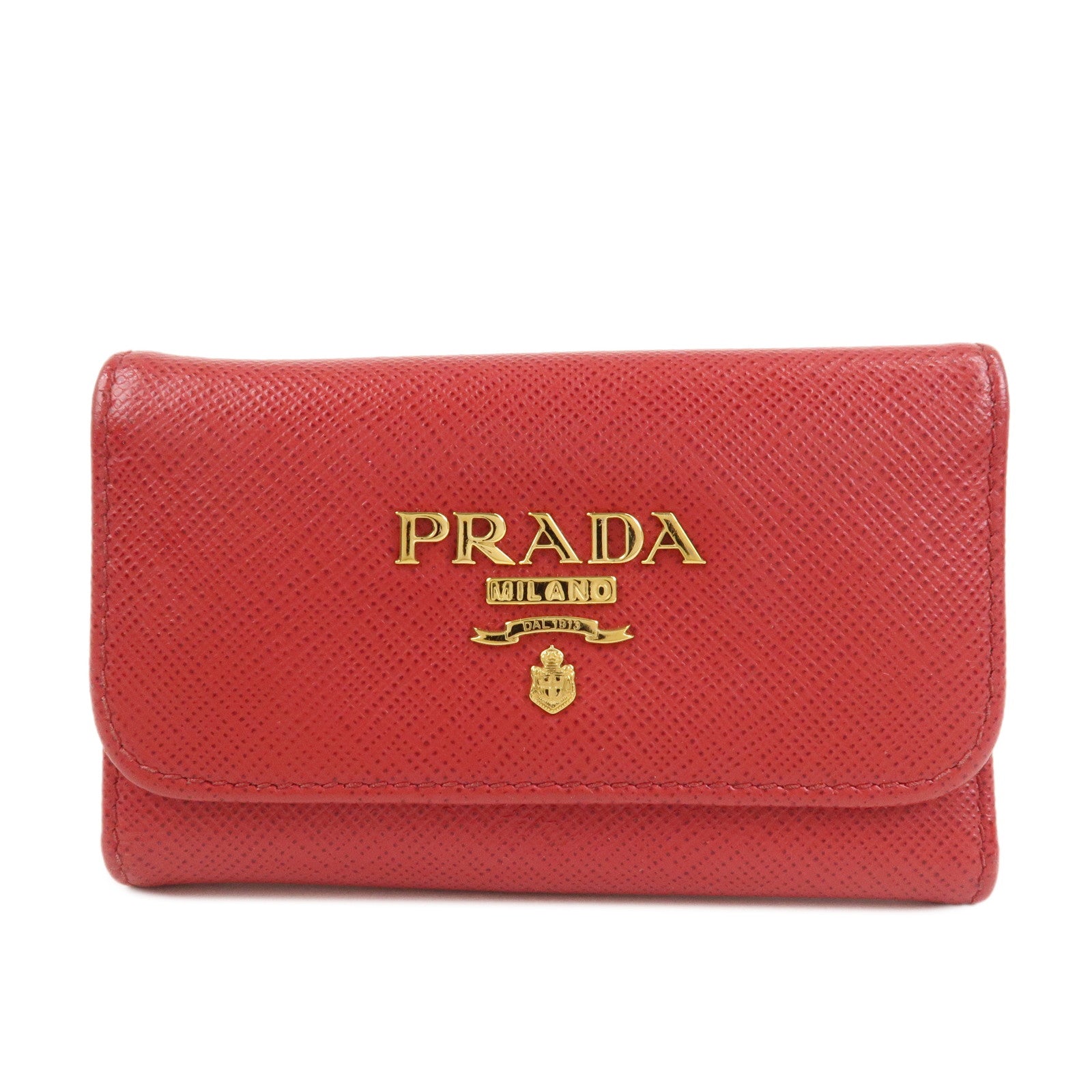 PRADA Logo Saffiano Leather Key Case Key Holder Red 11BG222