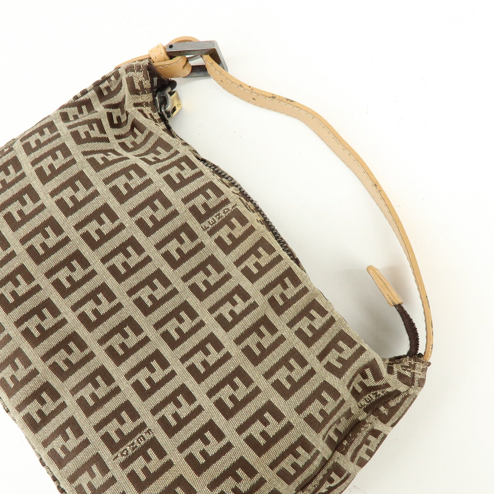 FENDI Zucchino Canvas Leather Hand Bag Beige 8N0005