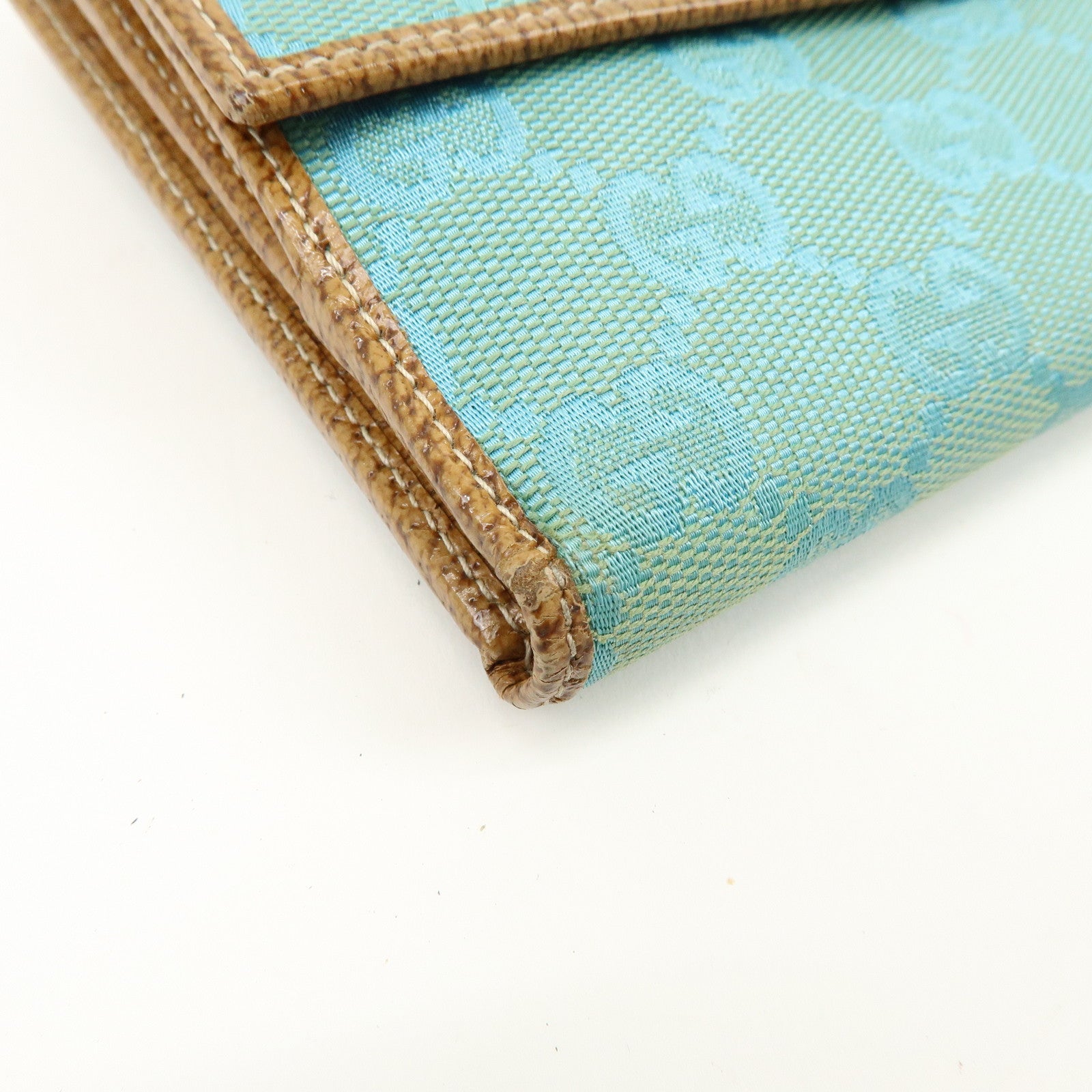 GUCCI GG Canvas Leather Compact Wallet Light Blue Brown 115090