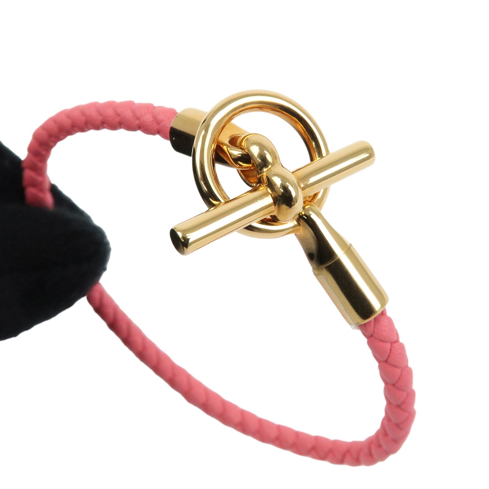 HERMES Glenan H Tresse en Veau Swift Leather Bracelet Pink