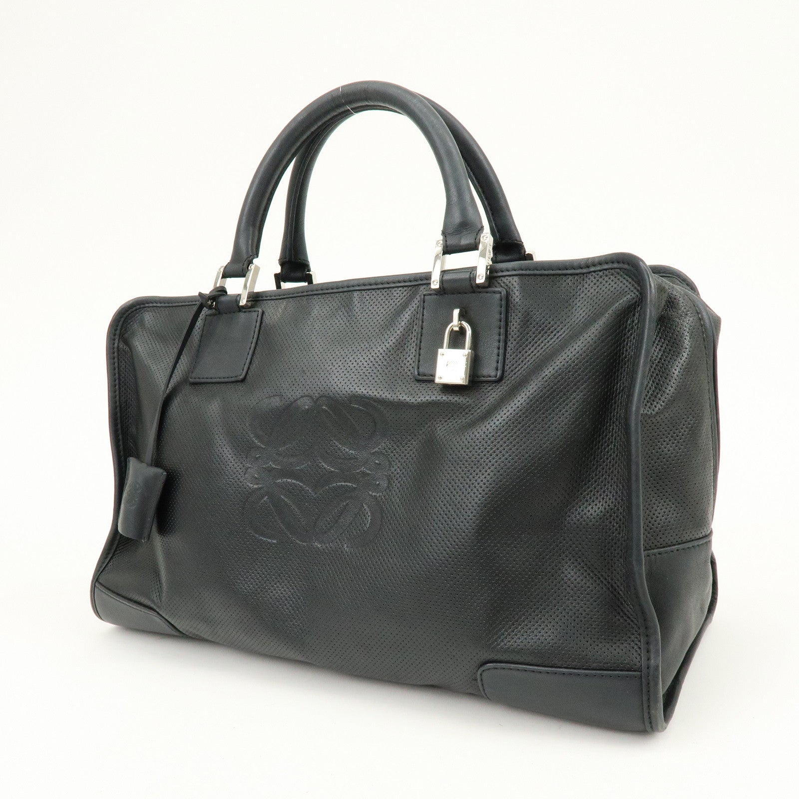 LOEWE Anagram Leather Amazona 36 Hand Bag Boston Bag Black