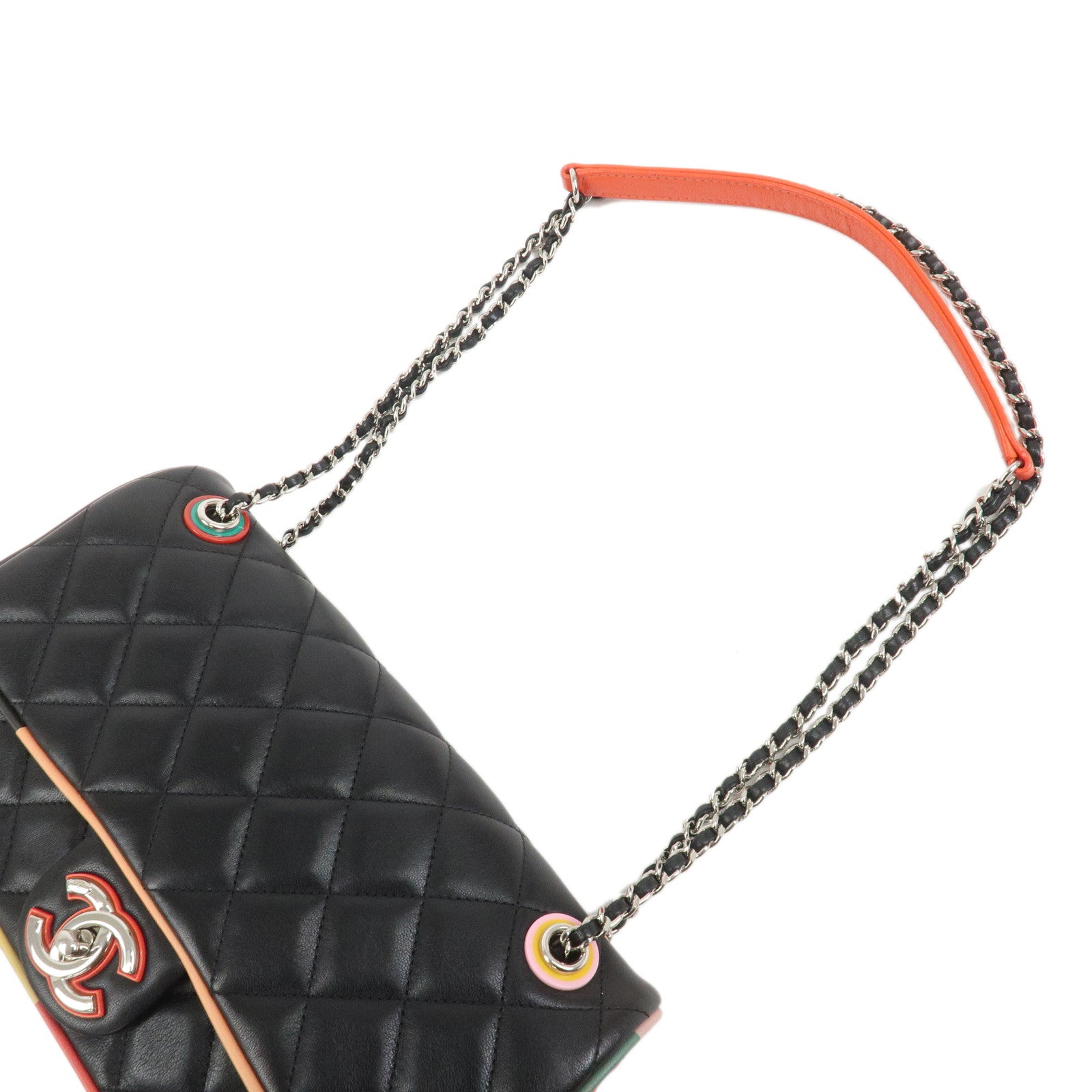 CHANEL Matelasse COCO Mark Lamb Skin Shoulder Bag Multicolor A93691