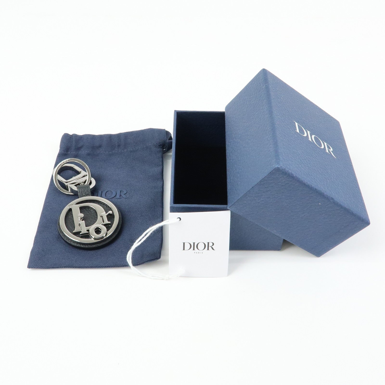 Christian Dior Grained Calf Leather D-Touch Key Ring Bag Charm