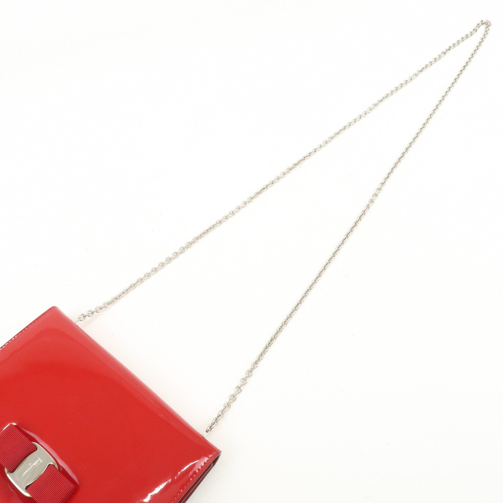 Ferragamo Vara Ribbon Patent Leather Shoulder Bag Crossbody Bag Red