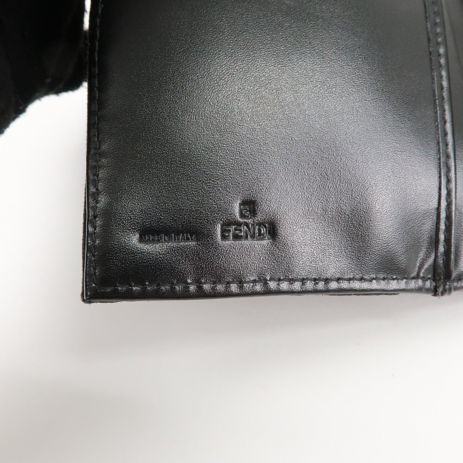 FENDI Zucchino Canvas Leather Tri-fold Wallet Black 8M0011 Used