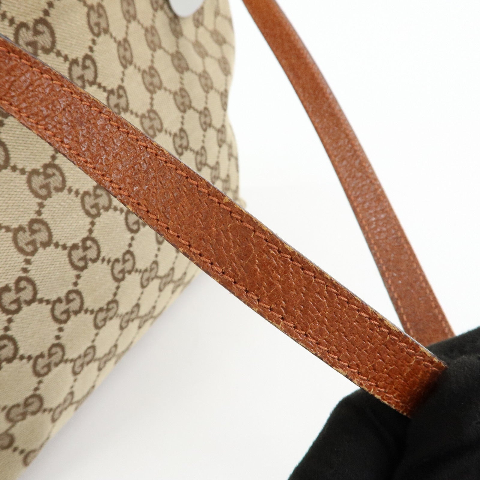 GUCCI GG Canvas Leather Tote Bag Shoulder Bag Beige Camel 120837