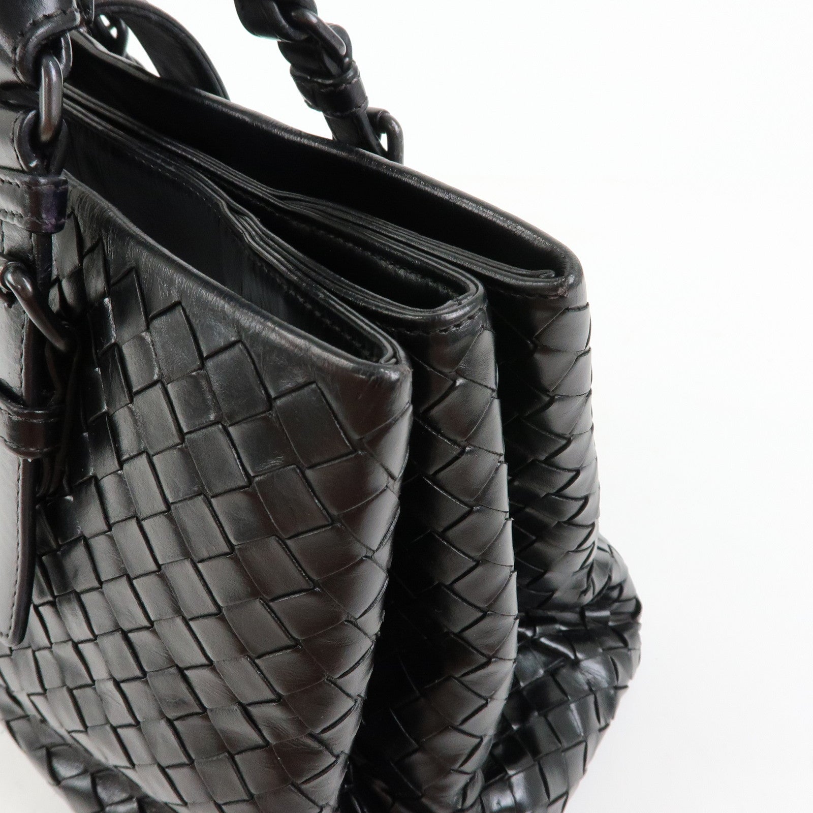 BOTTEGA VENETA Intrecciato Leather Hand Bag Roma Bag Black