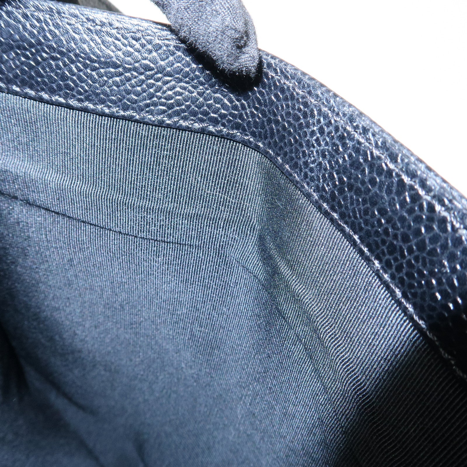 CHANEL Caviarskin Tote Bag Shoulder Bag Black Gold HDW Used