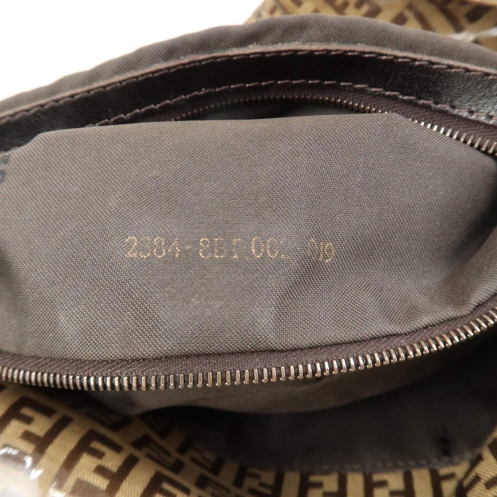 FENDI Zucchino PVC Canvas Leather Shoulder Bag Brown 8BR002