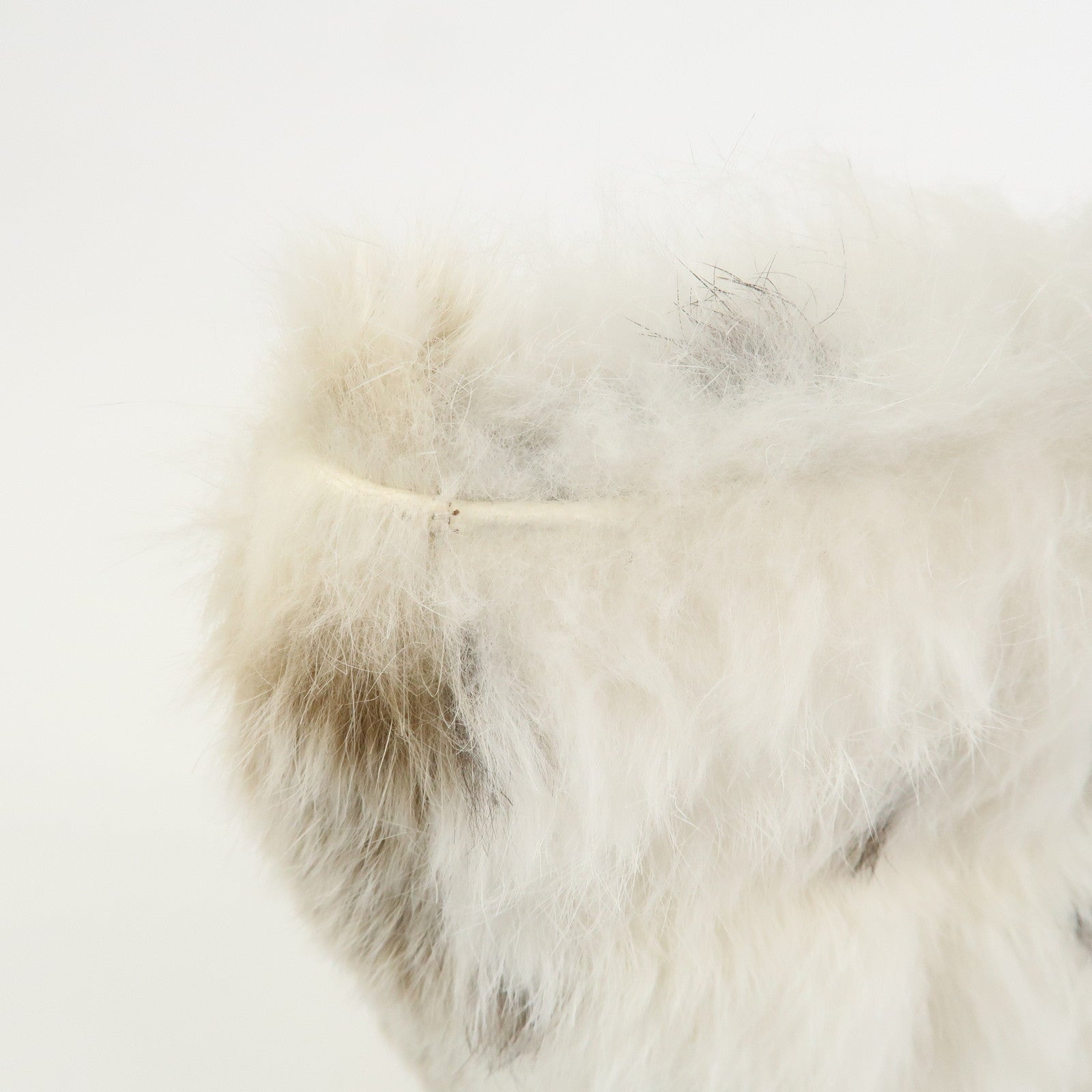 FENDI Fur Leather Hand Bag Tote Bag Ivory Light Brown 8BH056