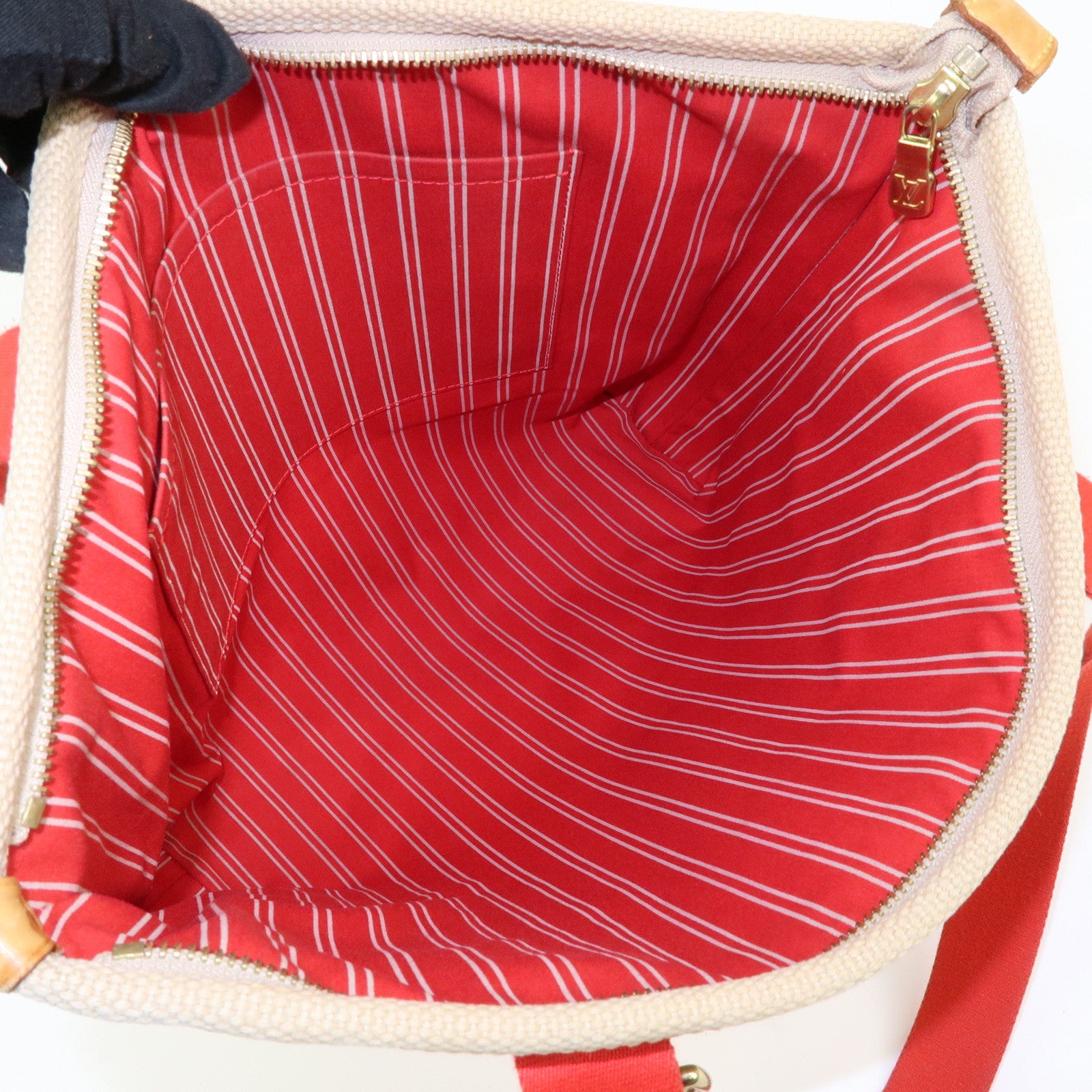 Louis Vuitton Antigua Cabas MM Canvas Leather Tote Bag Beige M40035