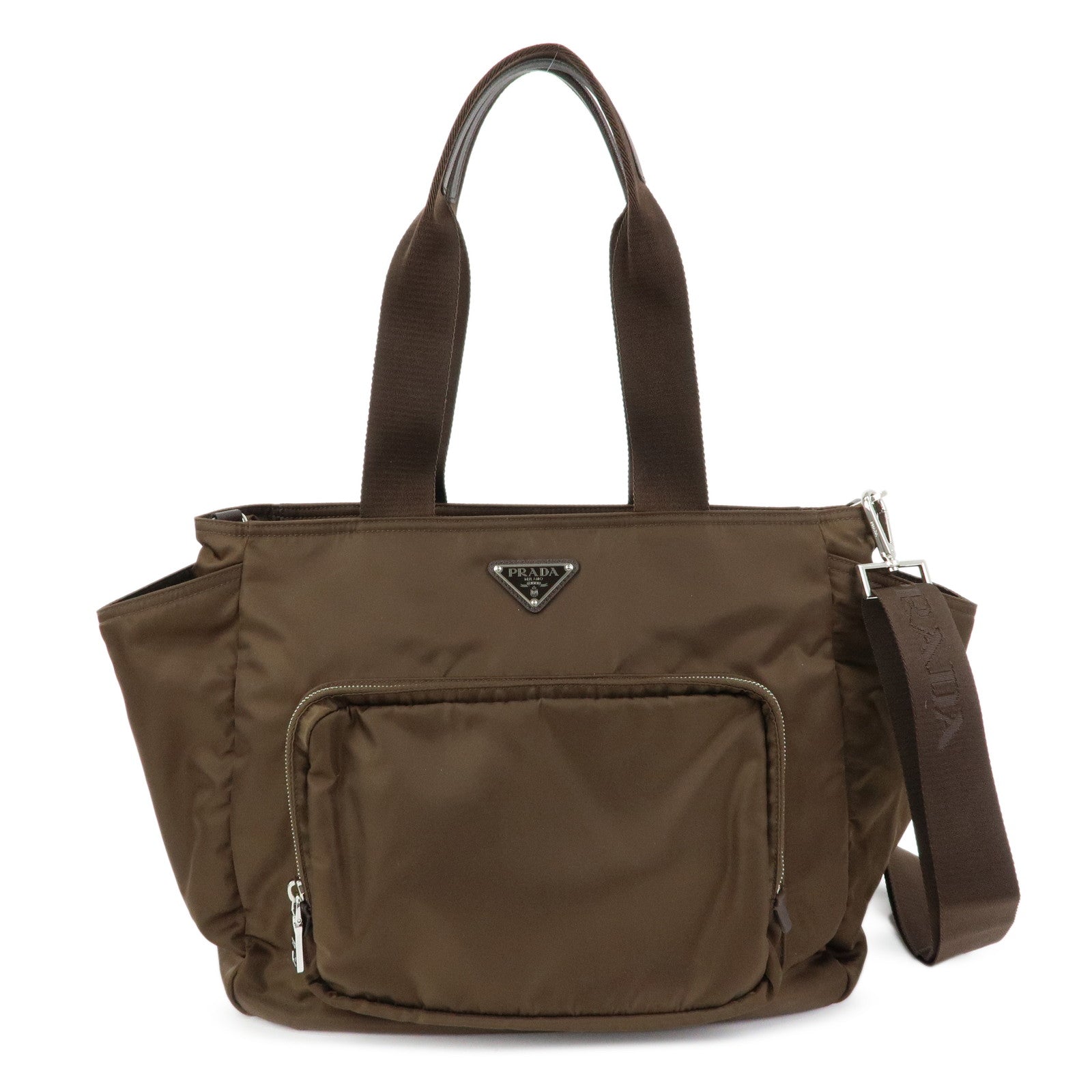 PRADA Triangle Logo Nylon Leather 2Way Hand Bag Khaki Brown 1BG102