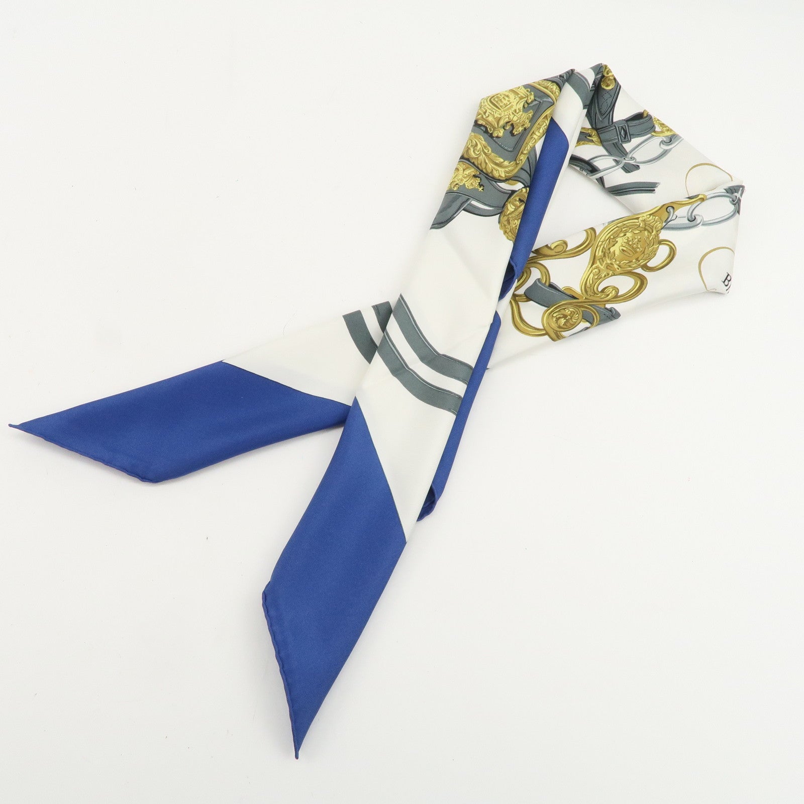 HERMES Carre 90 Silk 100% Scarf BRIDES DE GALA White Blue