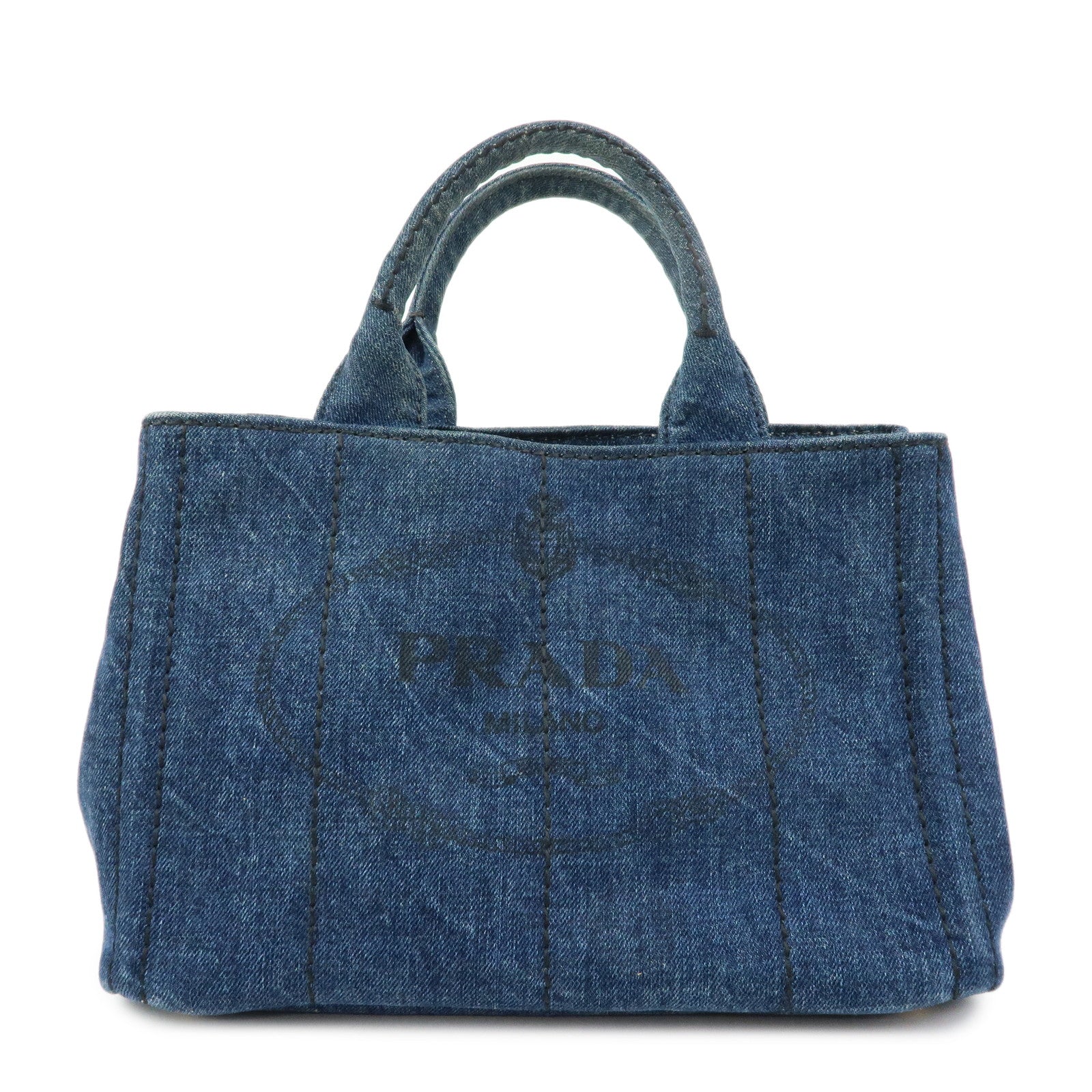PRADA Triangle Logo Canapa Mini Denim 2Way Bag Hand Bag Blue 1BG439