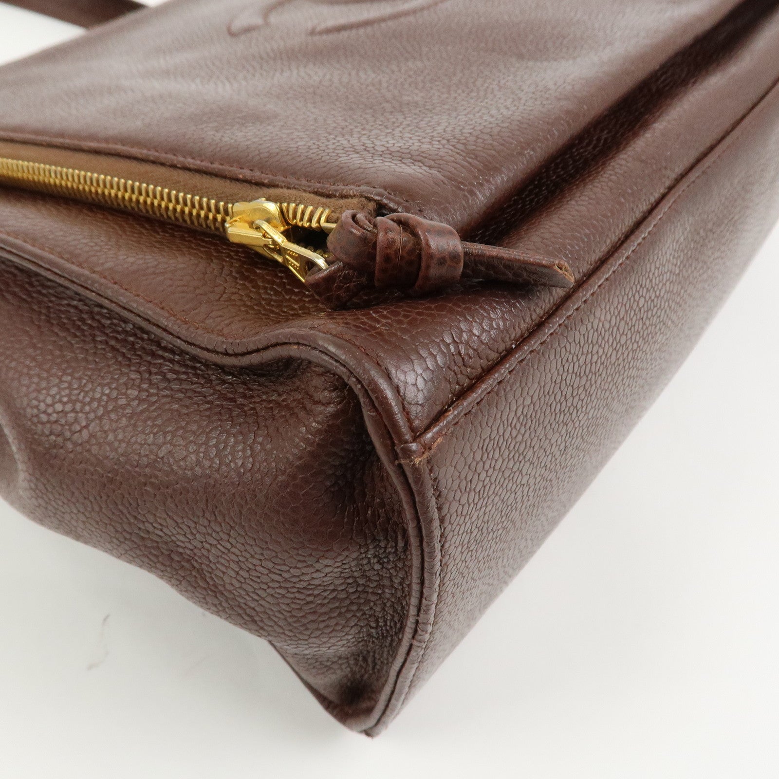 CHANEL COCO Mark Caviarskin Tote Bag Shoulder Bag Brown