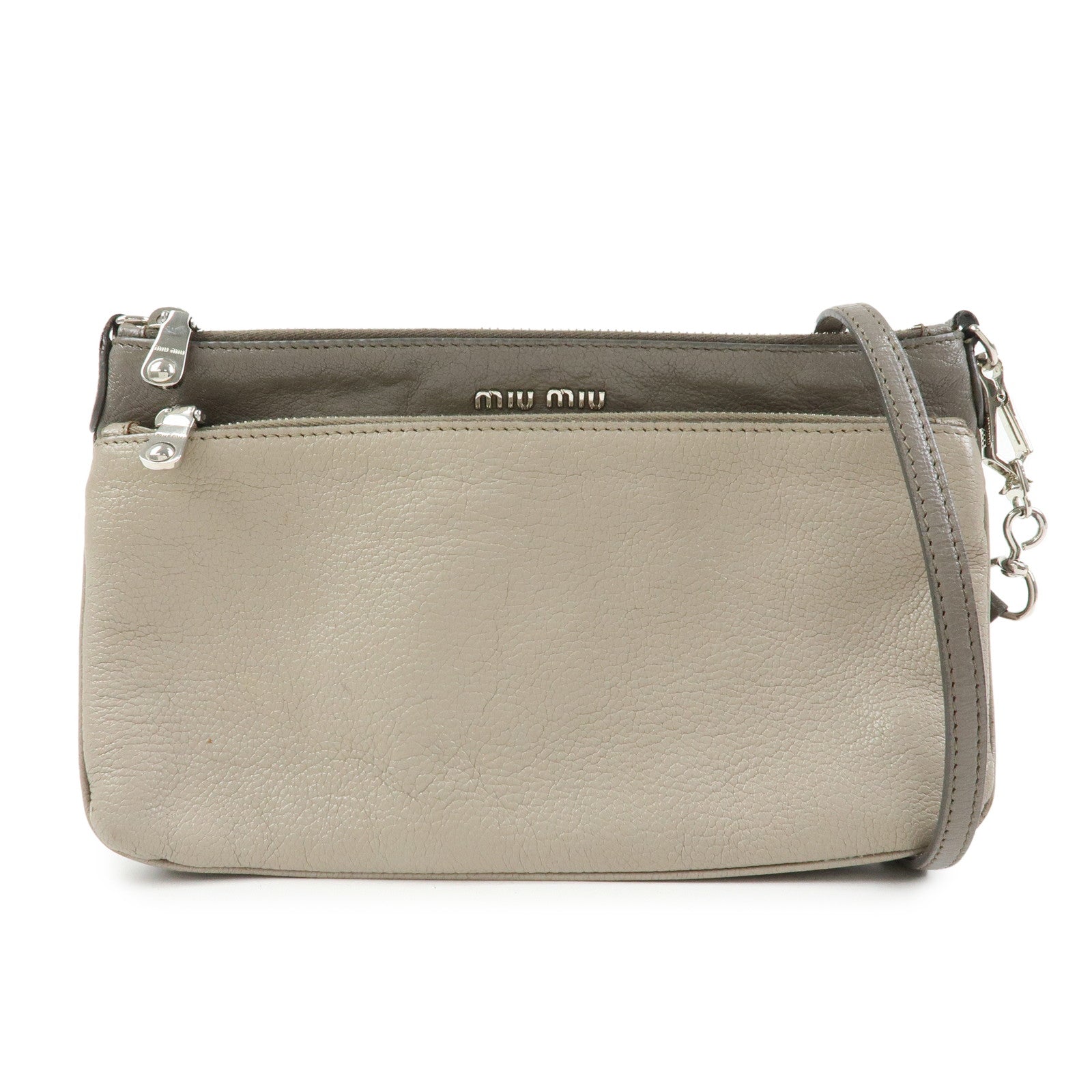 MIU MIU MADRAS Leather Shoulder Bag Crossbody Bag Gray RP0369