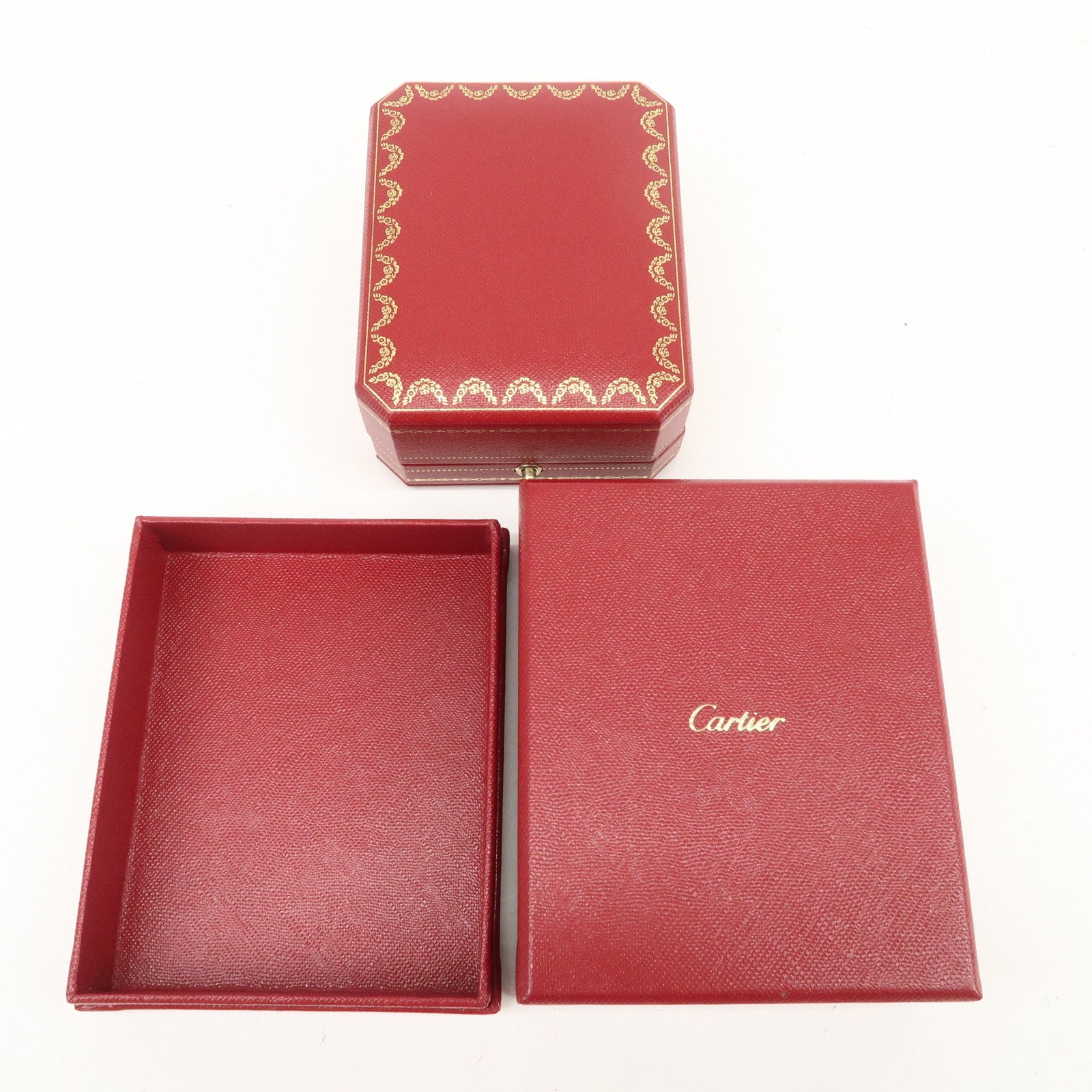 Cartier Set of 3 Jewelry Boxes Pair Ring Boxes Red Gold