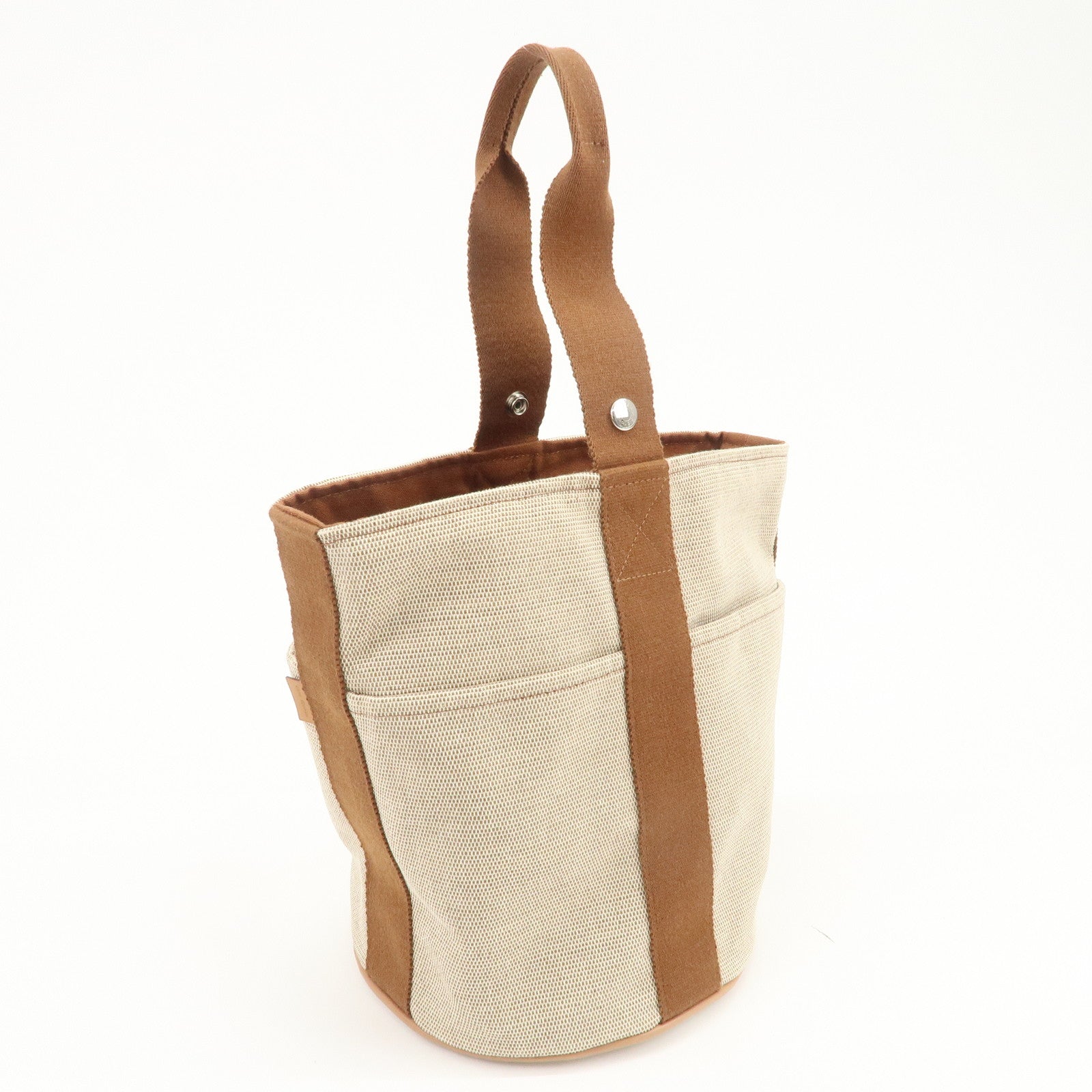 HERMES Saxo MM Toile H Hand Bag Bucket Bag Ivory Brown