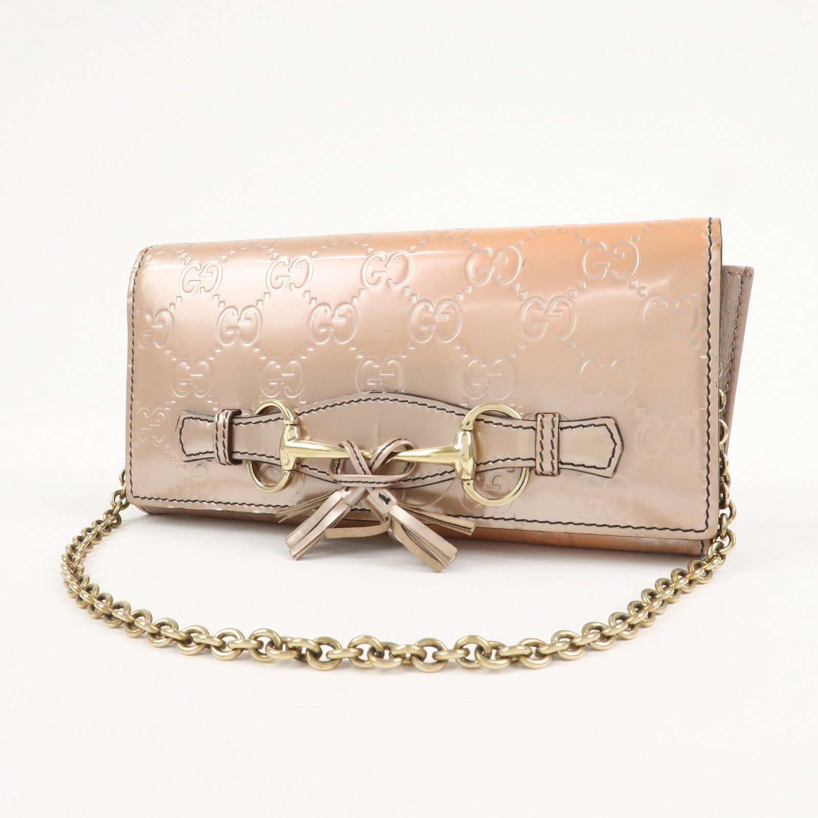 GUCCI Horsebit Guccissima Leather Chain Wallet Tassel Pink 295360