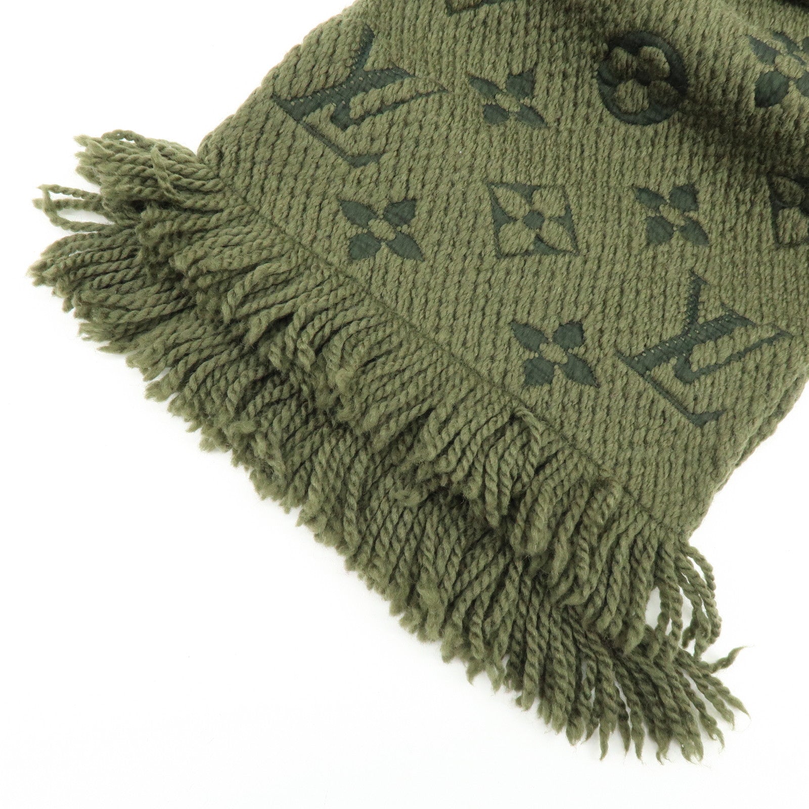 Louis Vuitton Echarpe Logomania Wool Silk Scarf Khaki 413287