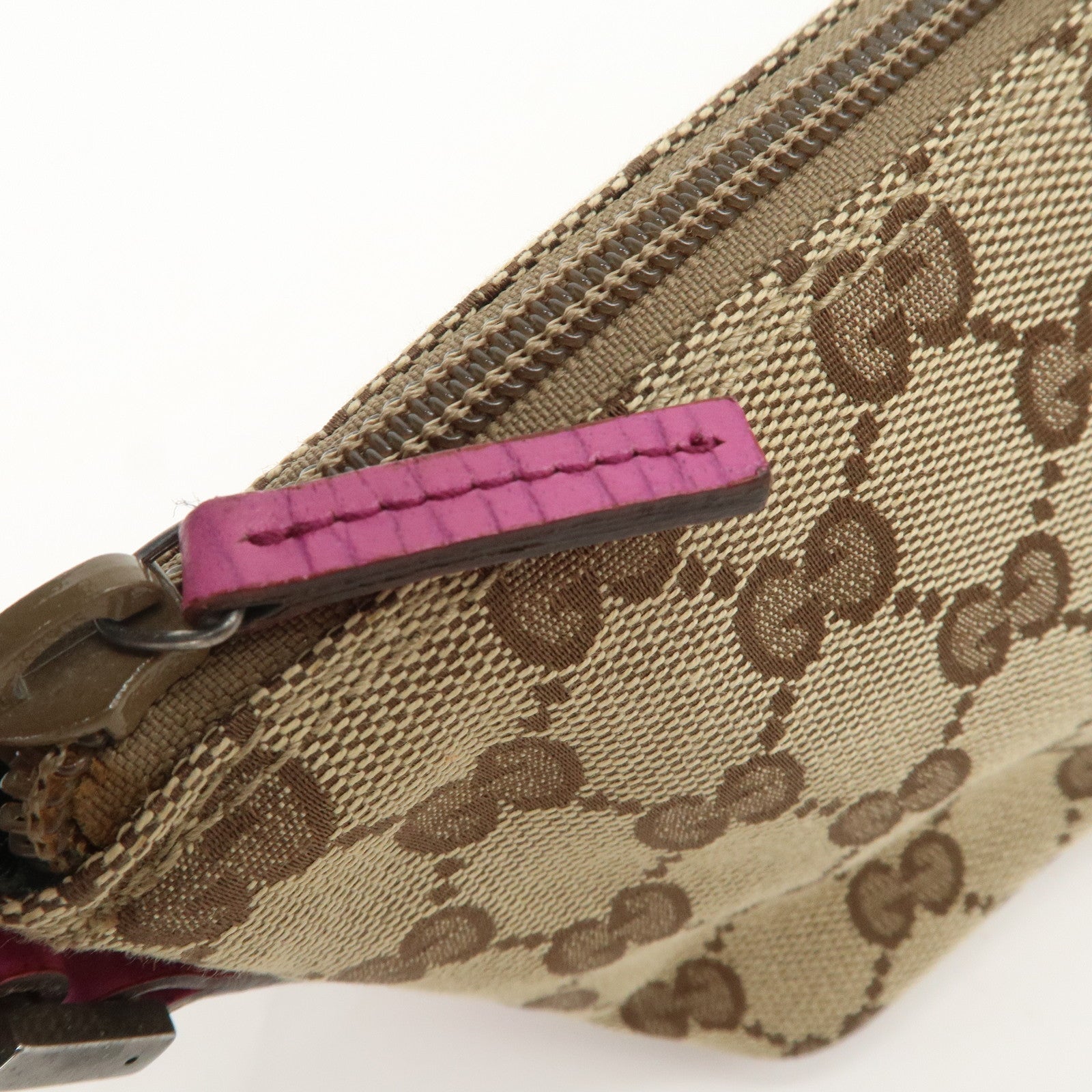 GUCCI Boat Bag Sherry GG Canvas Leather Hand Bag Pouch Brown 141809