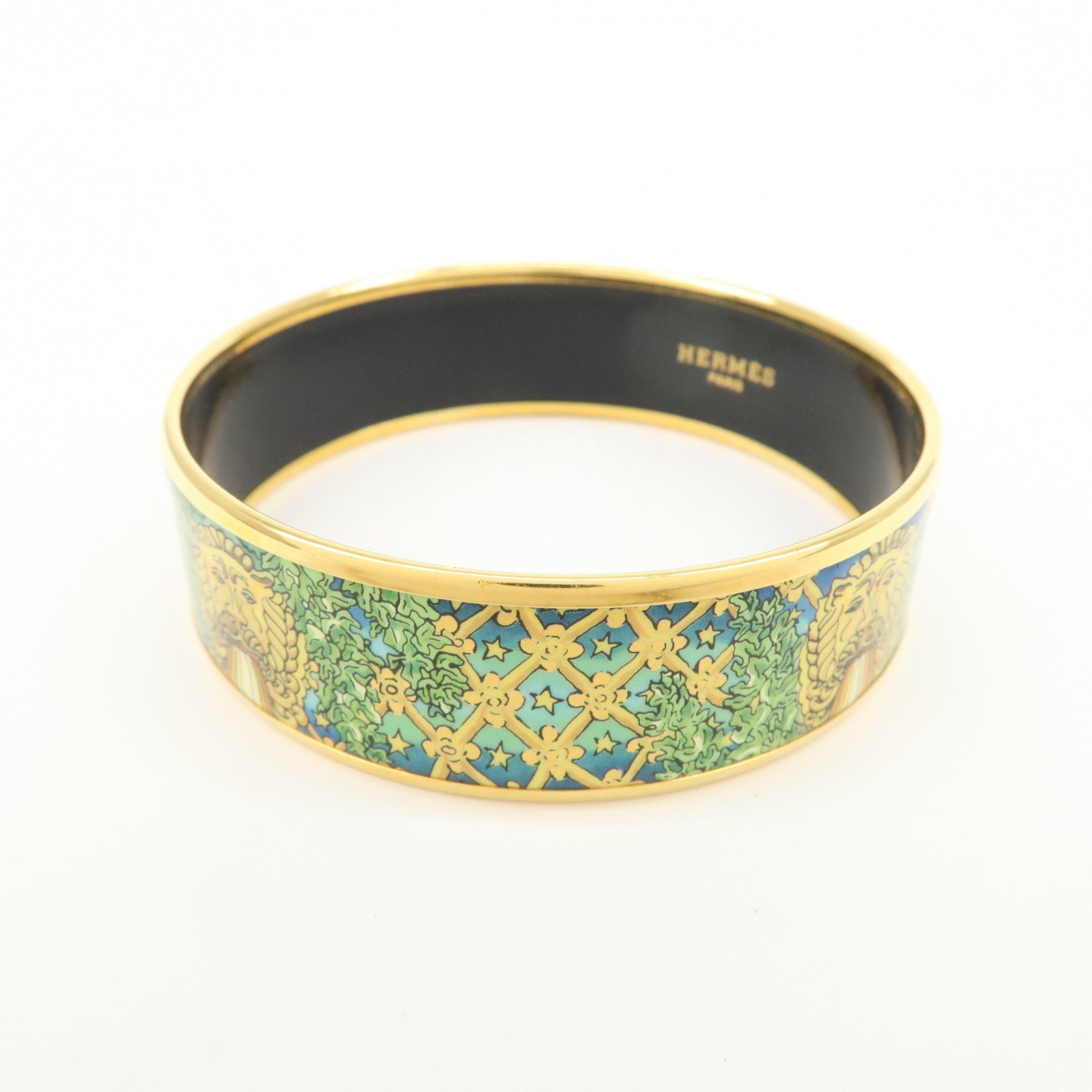 HERMES Email GM Animal Gold Plated Bangle Bracelet Green Gold