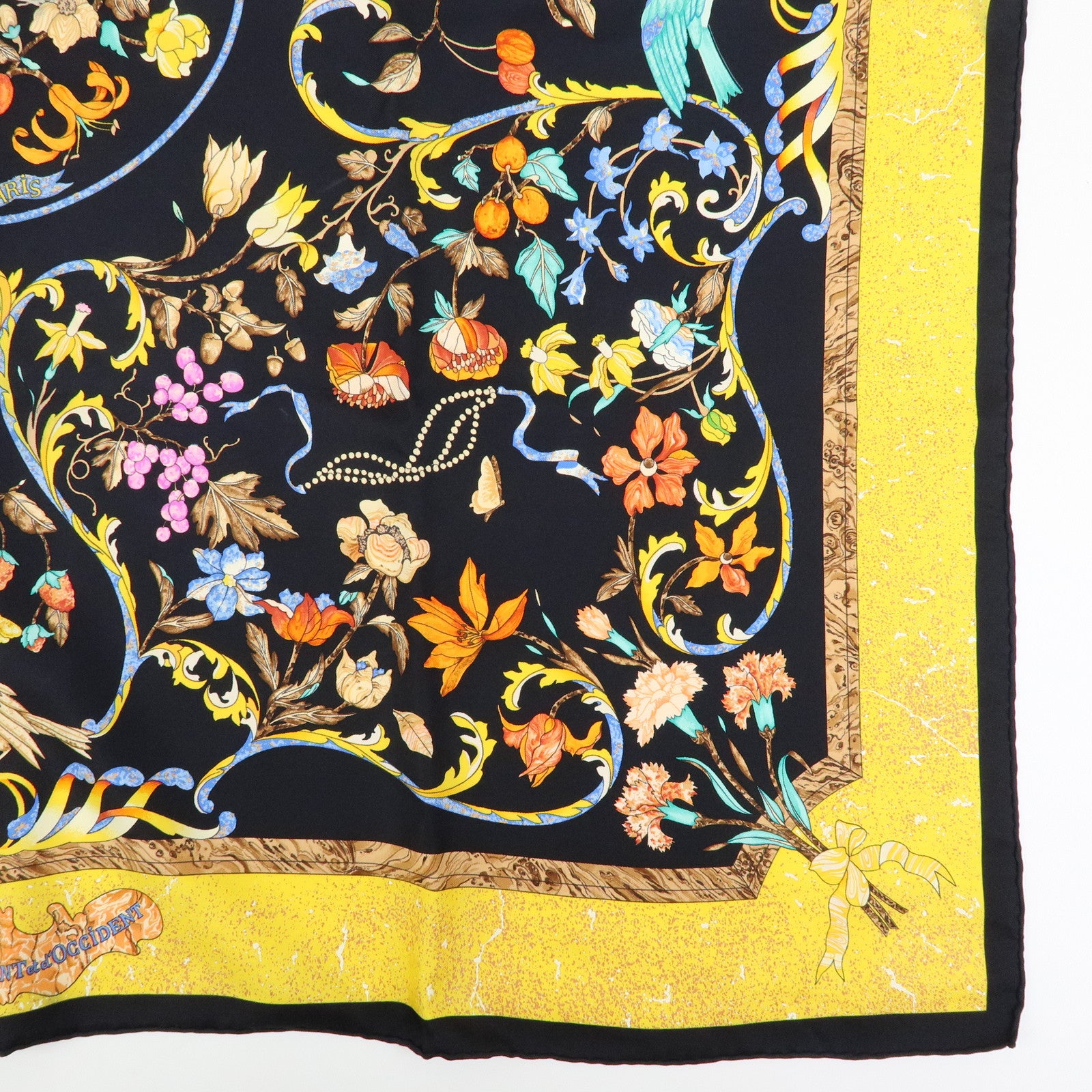 HERMES Carre 90 Set of 2 Silk 100% Scarf Black Navy Yellow