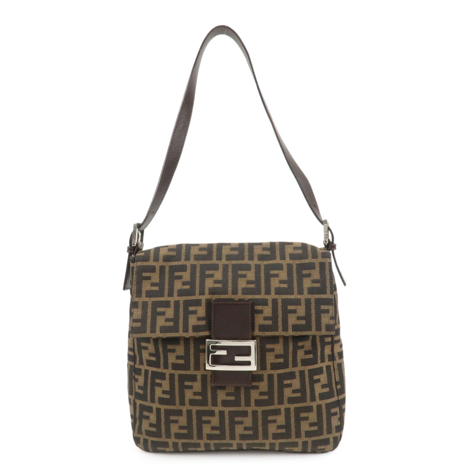 FENDI Zucca Canvas Leather Shoulder Bag Brown Black 26730