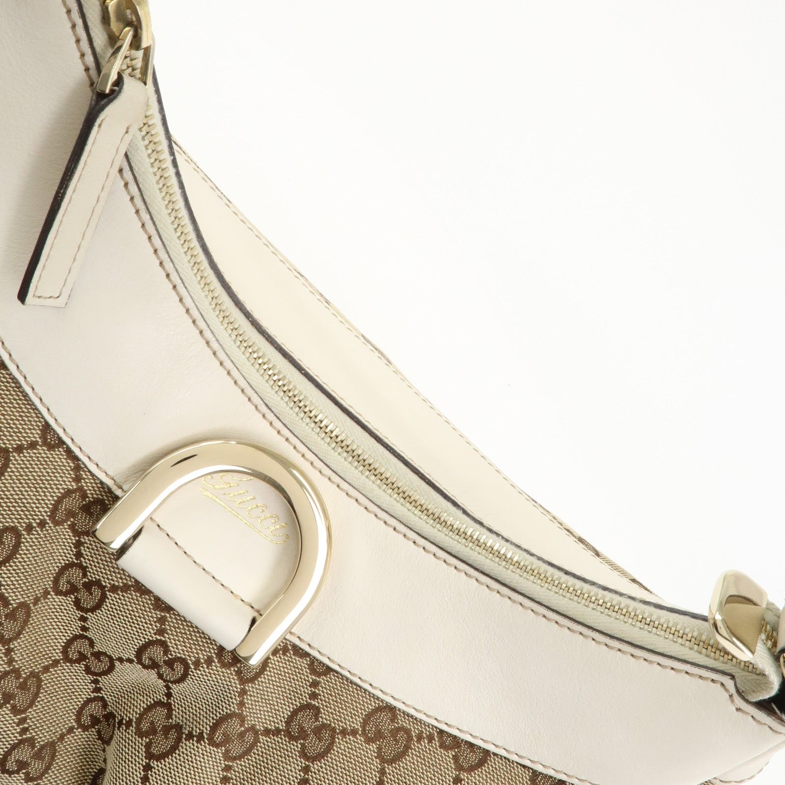 GUCCI Abbey GG Monogram Canvas Leather Shoulder Bag Beige 189833