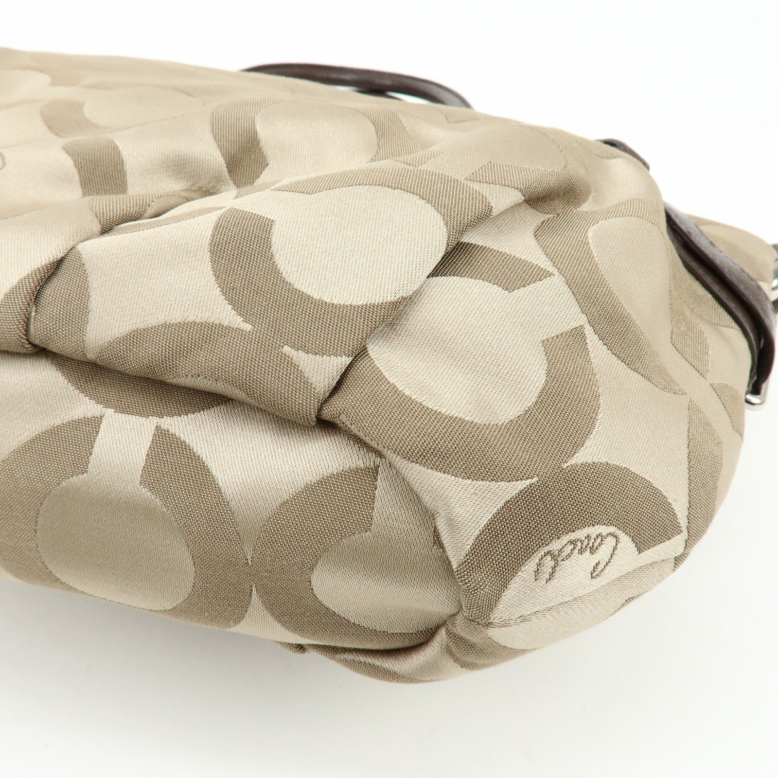 COACH Signature Nylon Learher 2Way Shoulder Bag Hand Bag Gold Brown