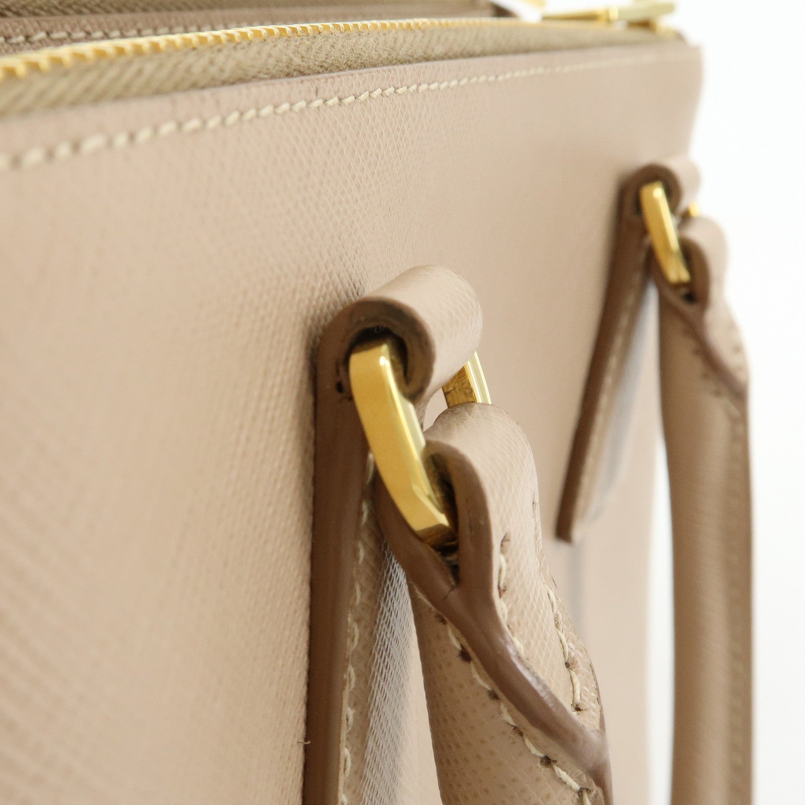 PRADA Triangle Logo Galleria Saffiano Leather 2Way Bag Beige 1BA896