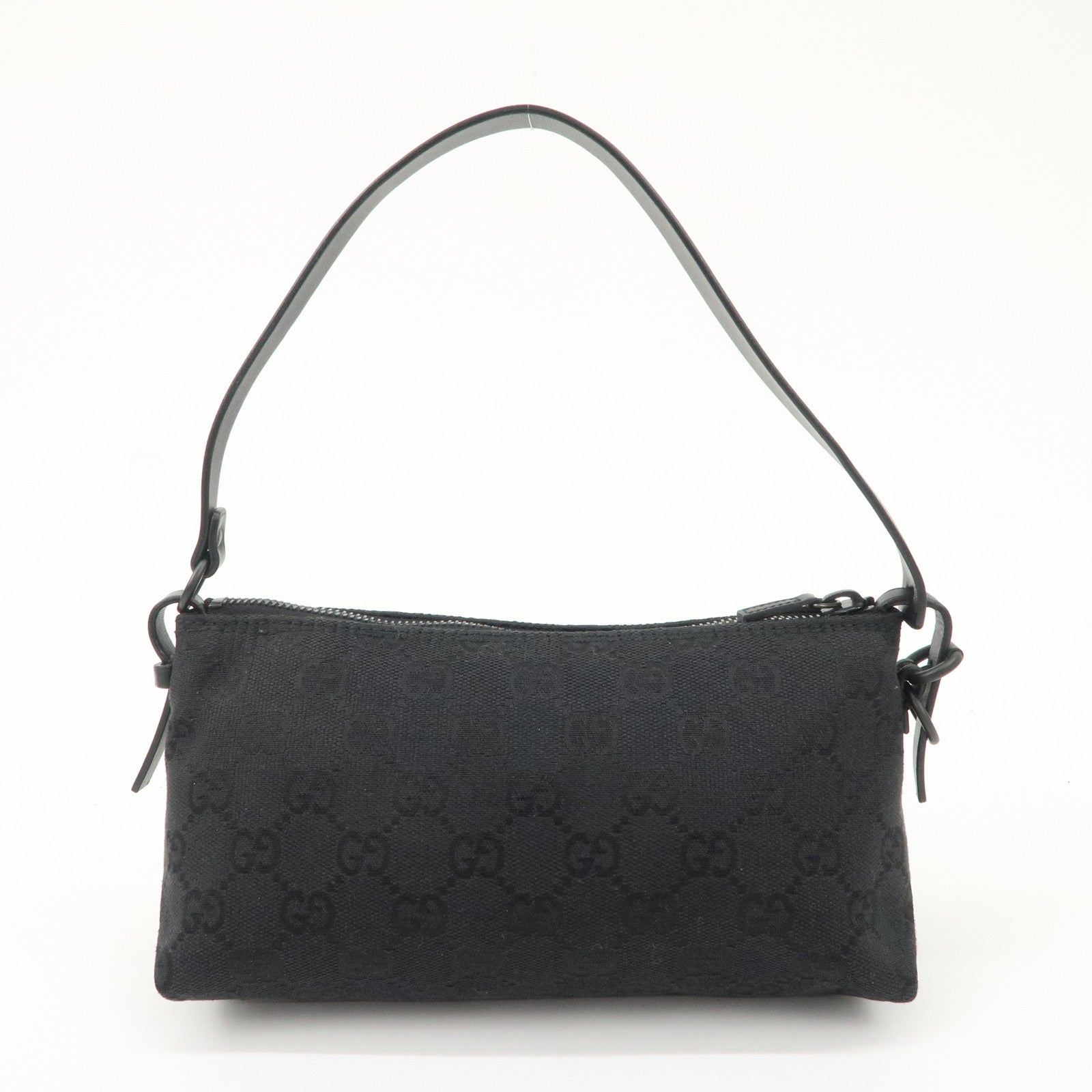 GUCCI GG Canvas Leather Accessory Pouch Hand Bag Black 103399 Used