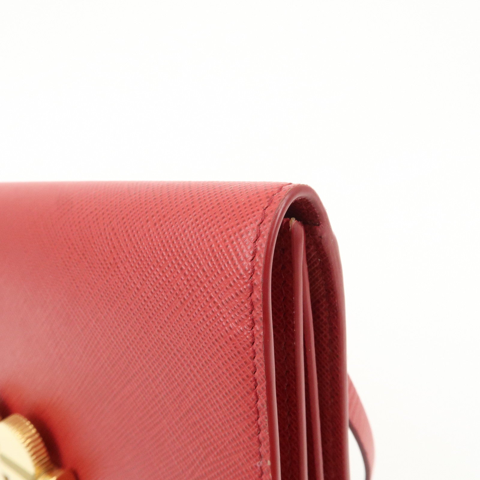 PRADA Heart Lock Leather Shoulder Bag Crossbody Bag Red Used