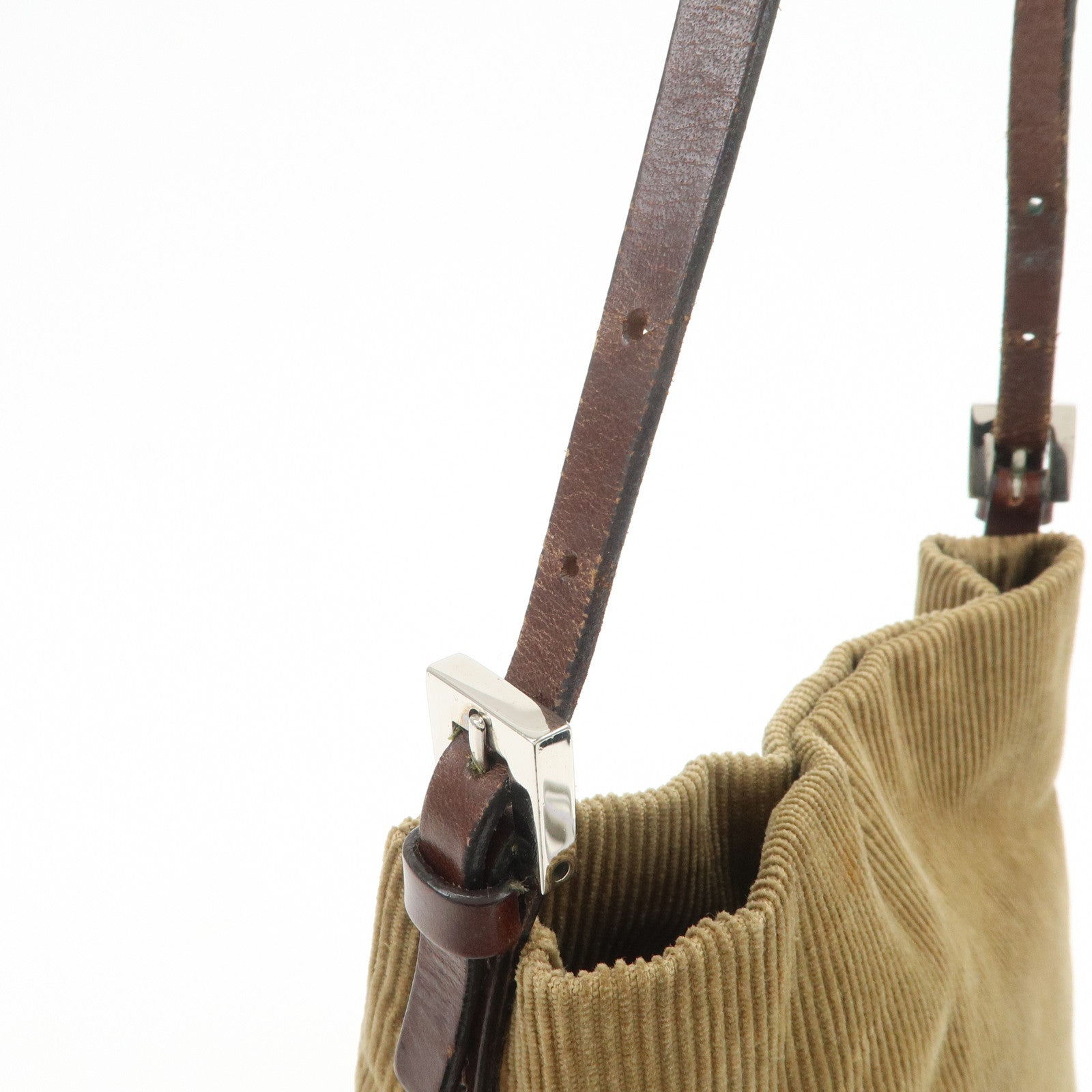 FENDI Corduroy Leather Shoulder Bag Hand Bag Brown 26778