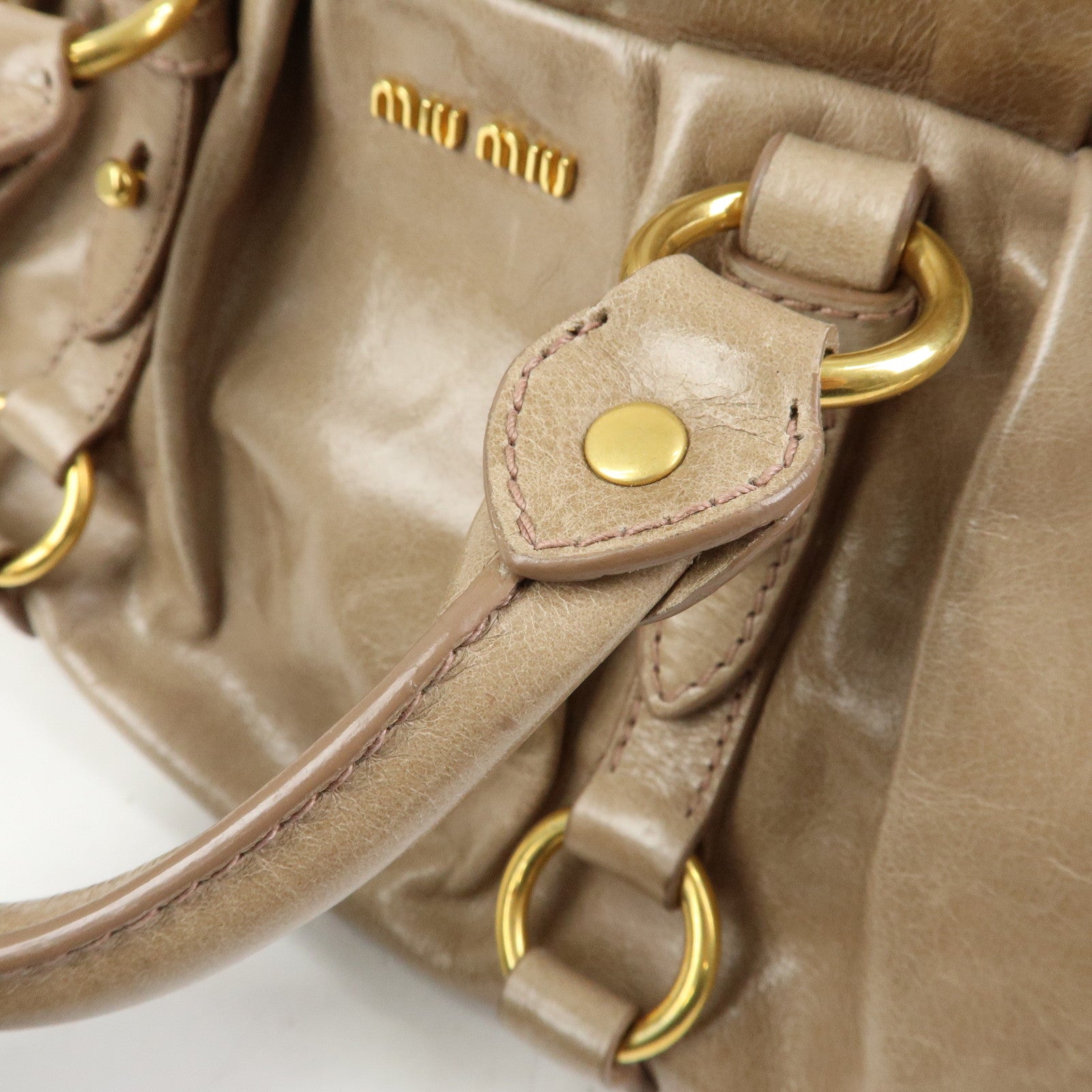 MIU MIU Logo Leather 2Way Bag Hand Bag Shoulder Bag Beige RN0647