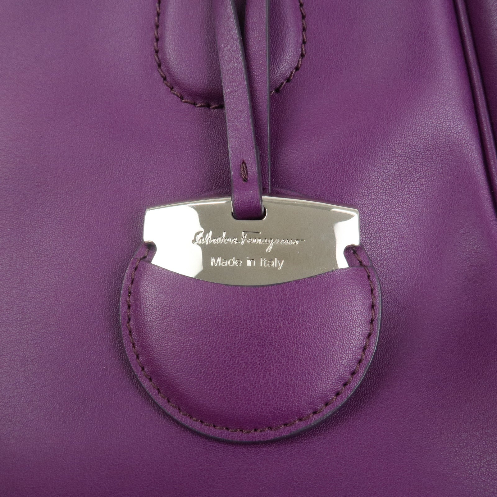 Ferragamo Leather 2Way Bag Hand Bag Shoulder Bag Tote Bag Purple
